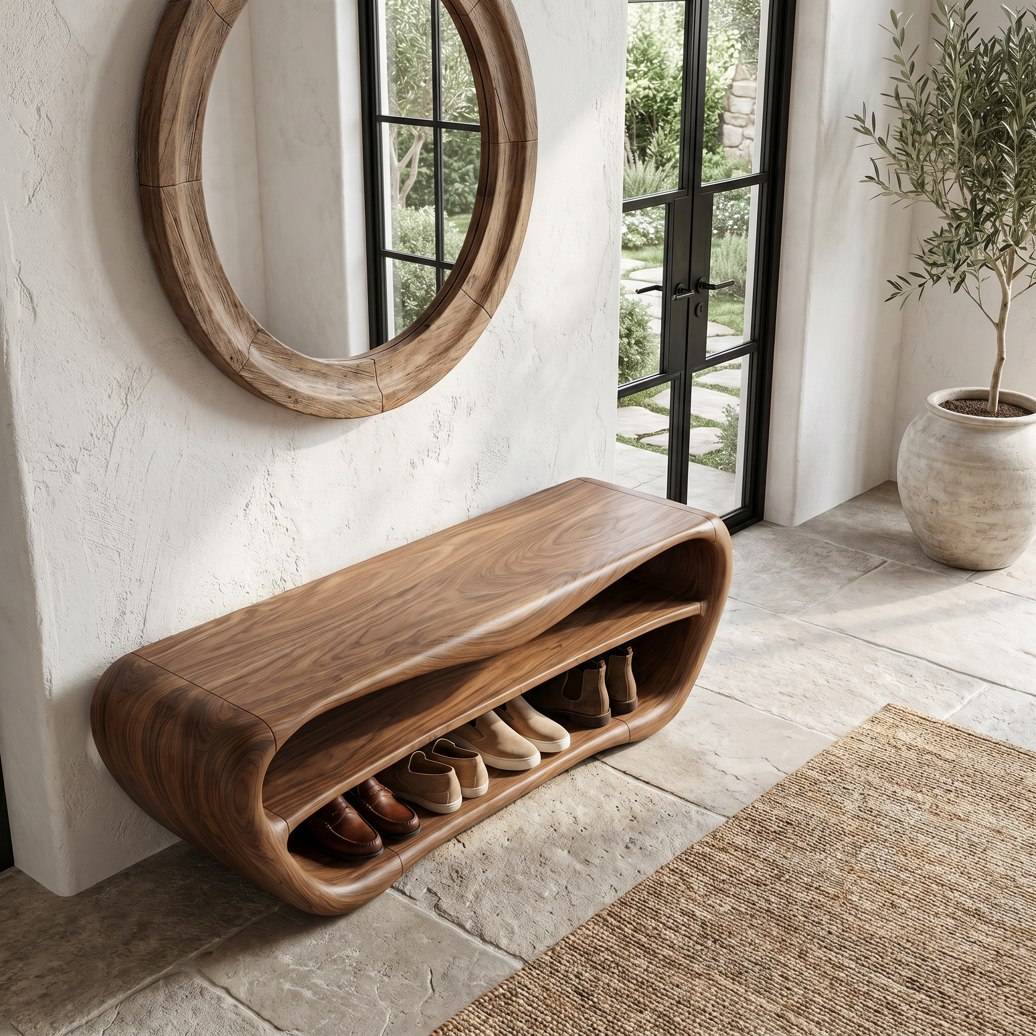 Handcrafted Shoe Bench With Open Storage For Entryway SINLHASB090