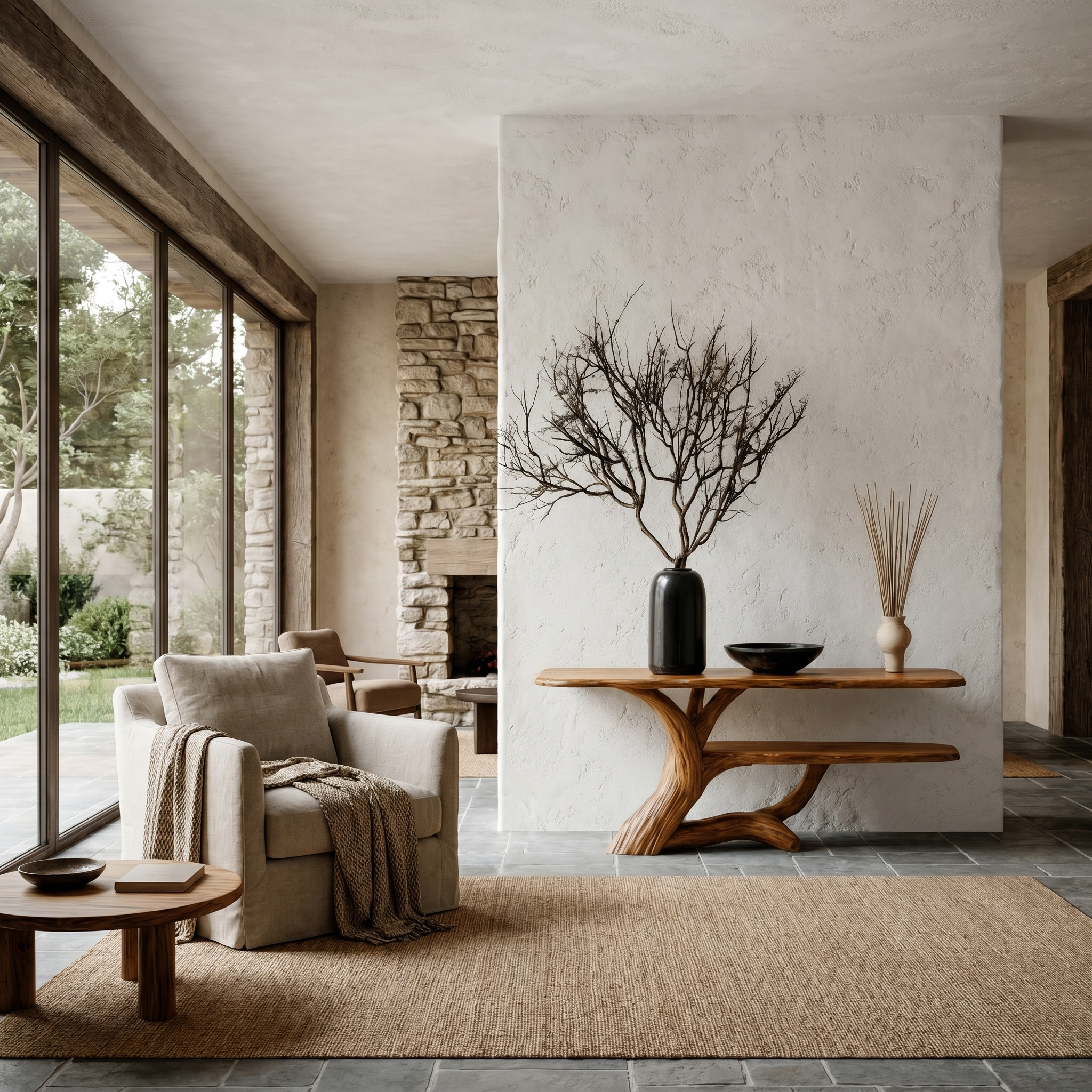 Nature Inspired Console Table With Open Shelf Storage For Living Room SINLHACS620
