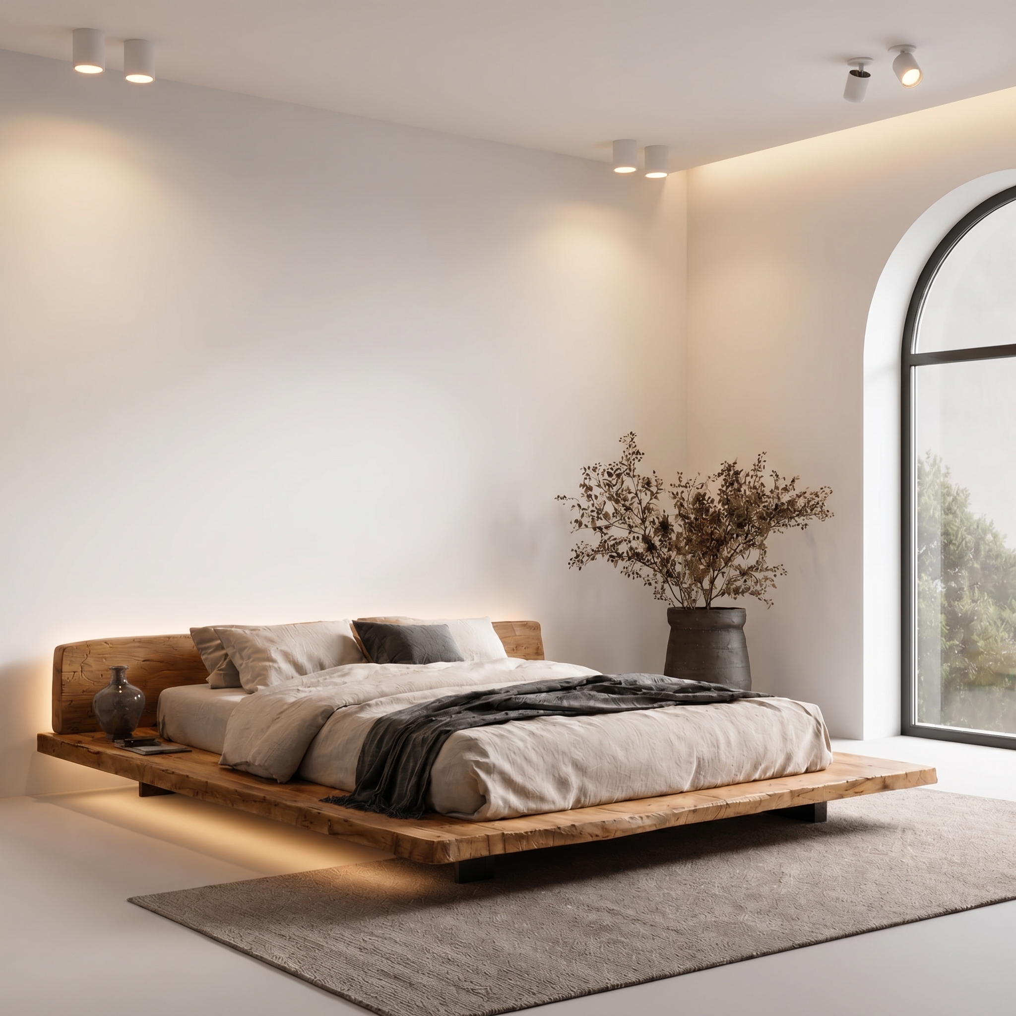 Modern Platform Bed Frame With Floating Design And Upholstered Headboard For Bedroom SINLHAWB123