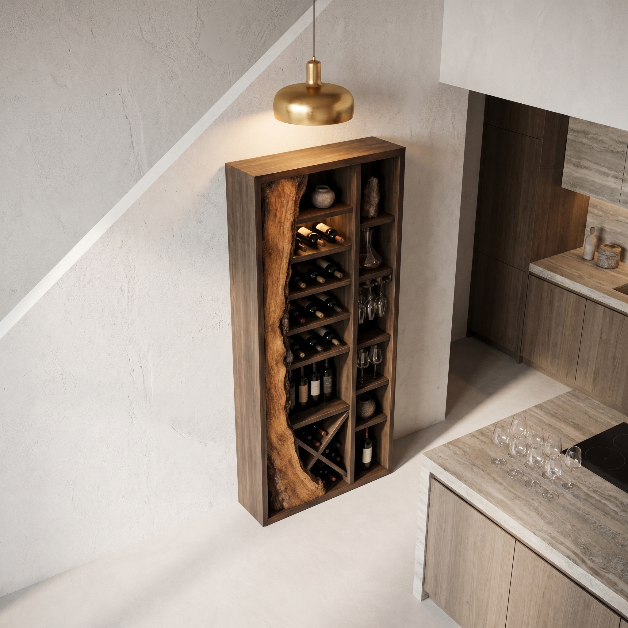 Rustic Wine Cabinet With Live Edge Wood Inlay And Built In Bottle Storage For Dining Room SINLHAWR033