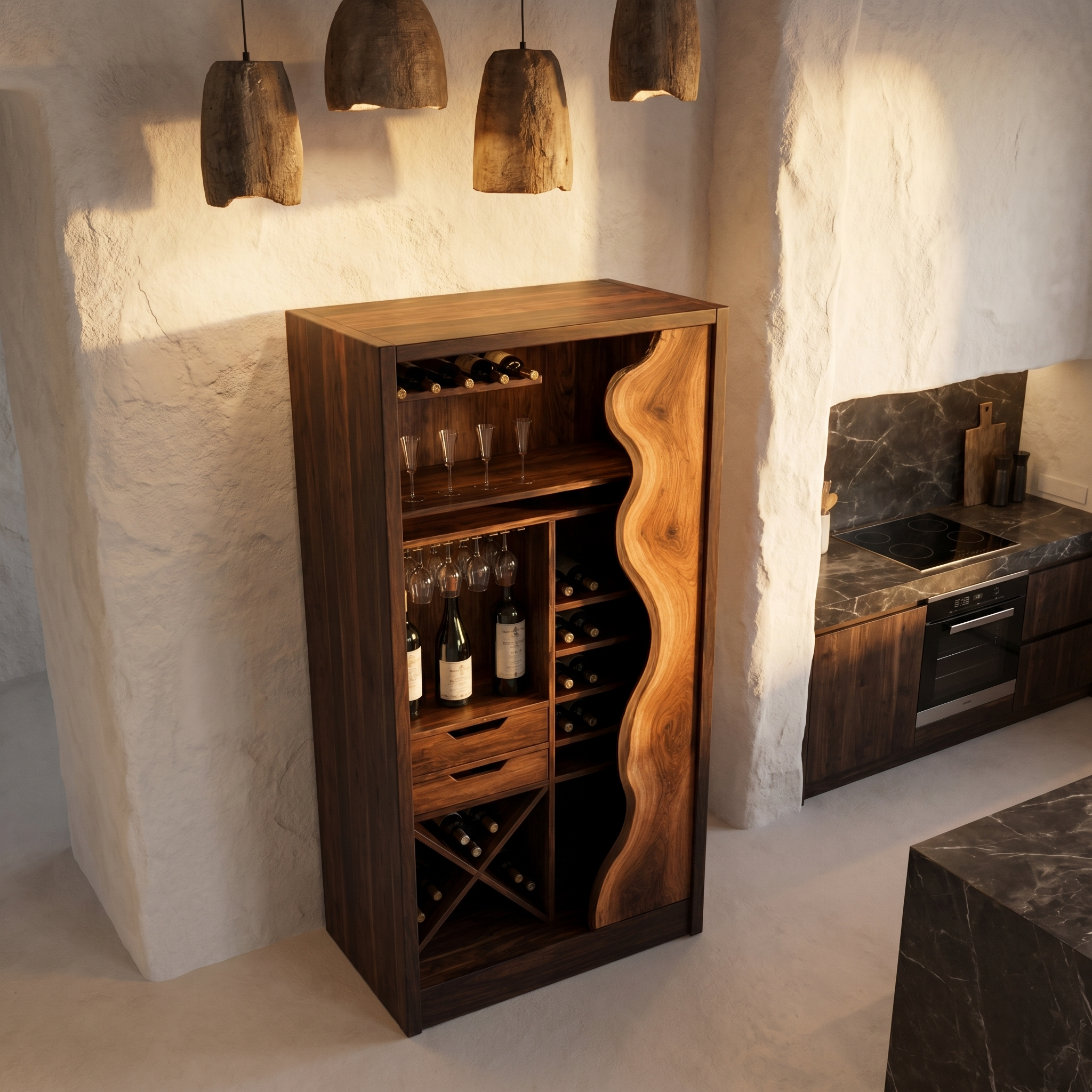 Farmhouse Wine Cabinet With Built In Bottle Storage And Display Niches SINLHAWR036