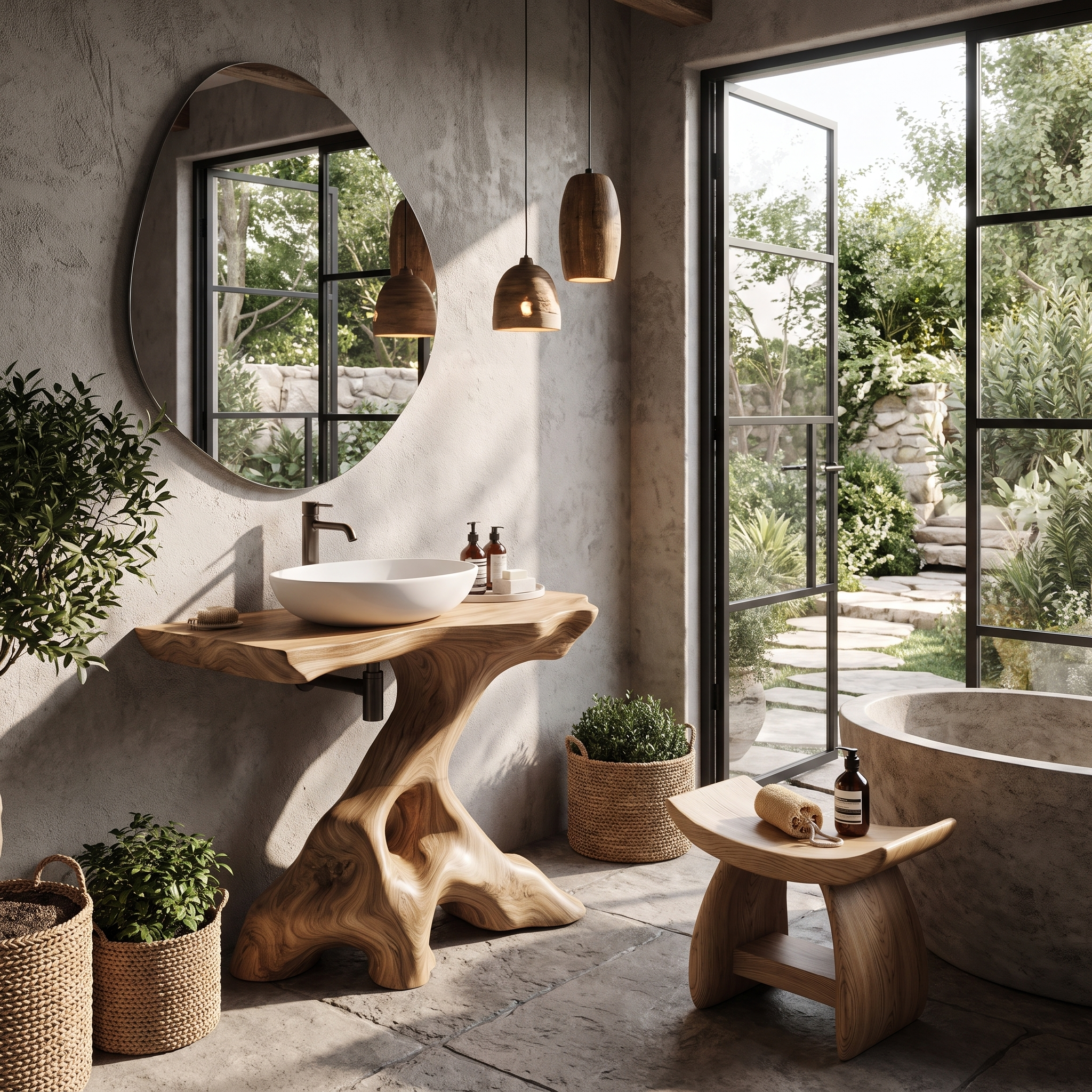Statement Bathroom Vanity With Nature Inspired Tree Design For Powder Room SINLHABRV324