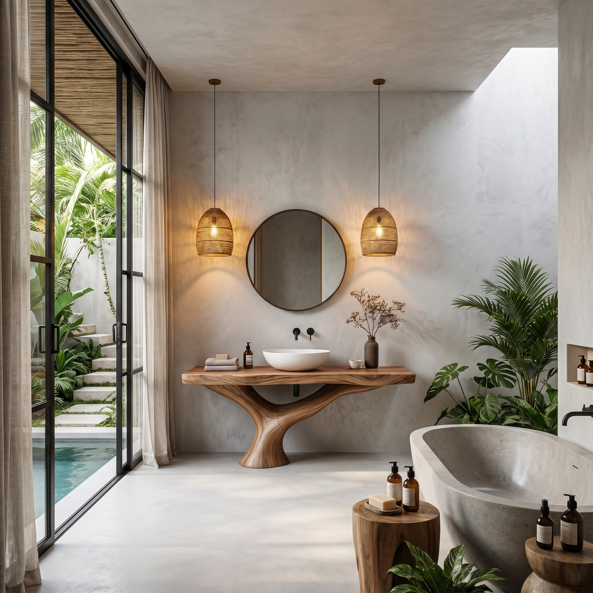 Contemporary Bathroom Vanity With Organic Wood Countertop And Artistic Base For Bathroom SINLHABRV312