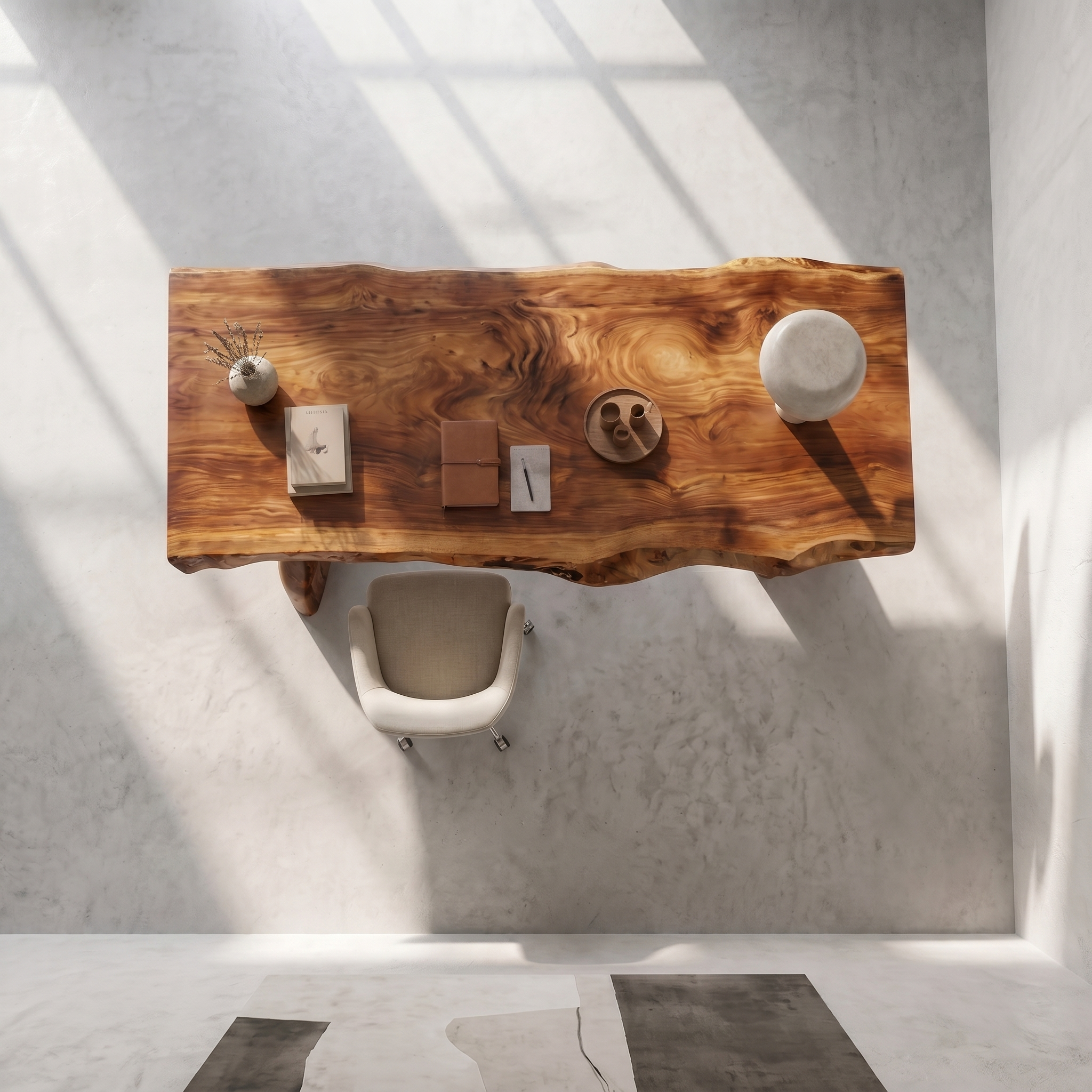 Rustic Live Edge Executive Desk With Sculptural Solid Wood Base For Home Office SINLHADK118