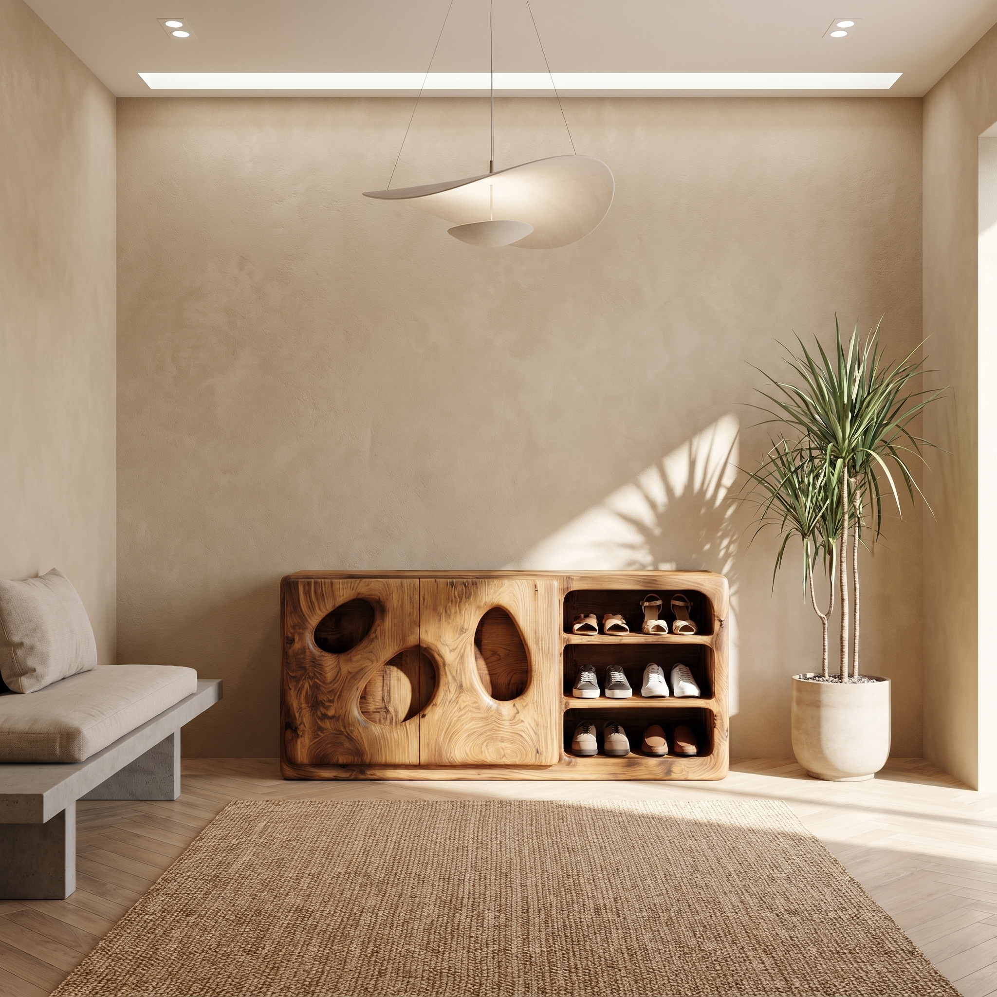 Organic Modern Shoe Cabinet Artistic Storage Design For Hallway SINLHASB098