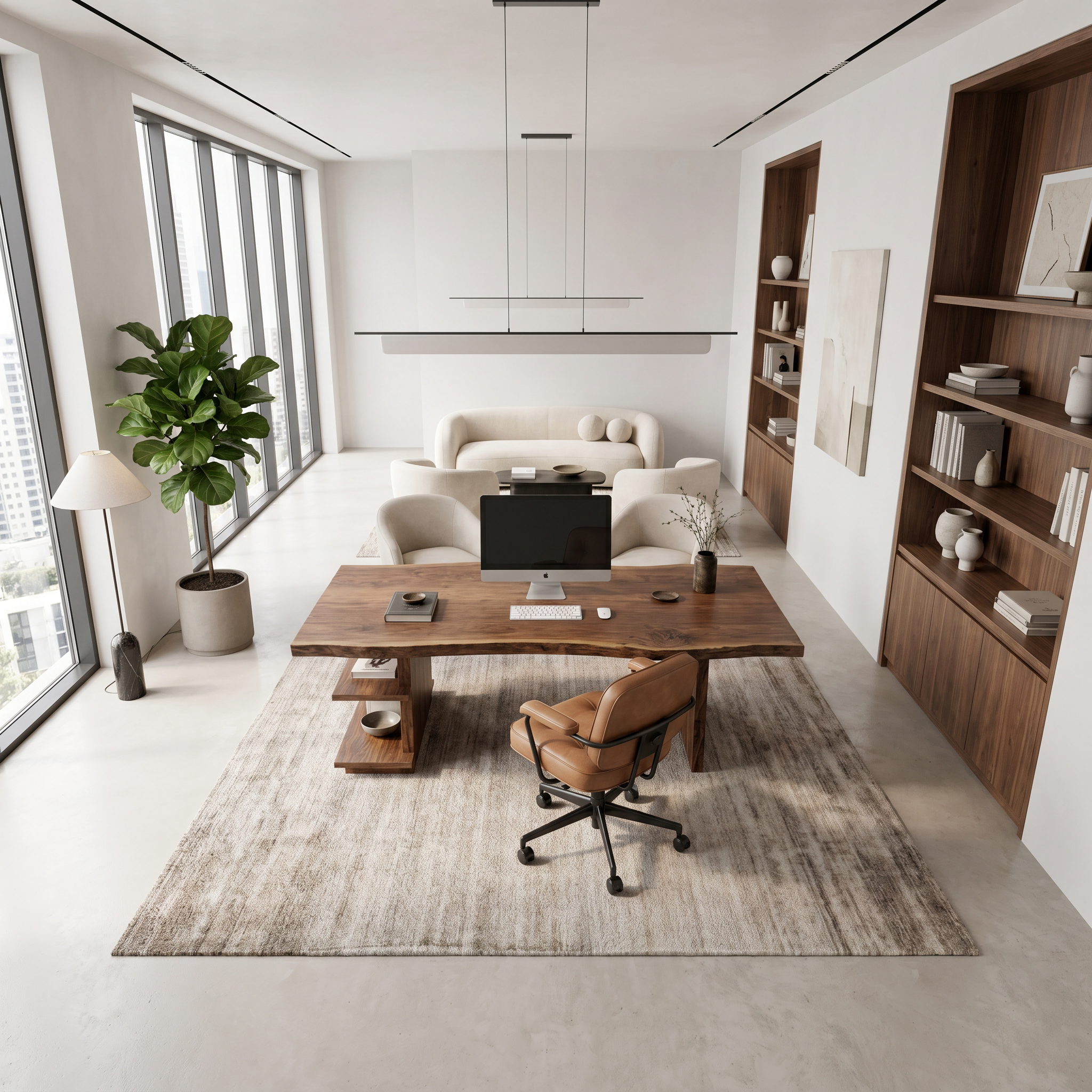 Rustic Executive Desk With Built In Bookshelf And Solid Wood Design For Home Office SINLHADK120