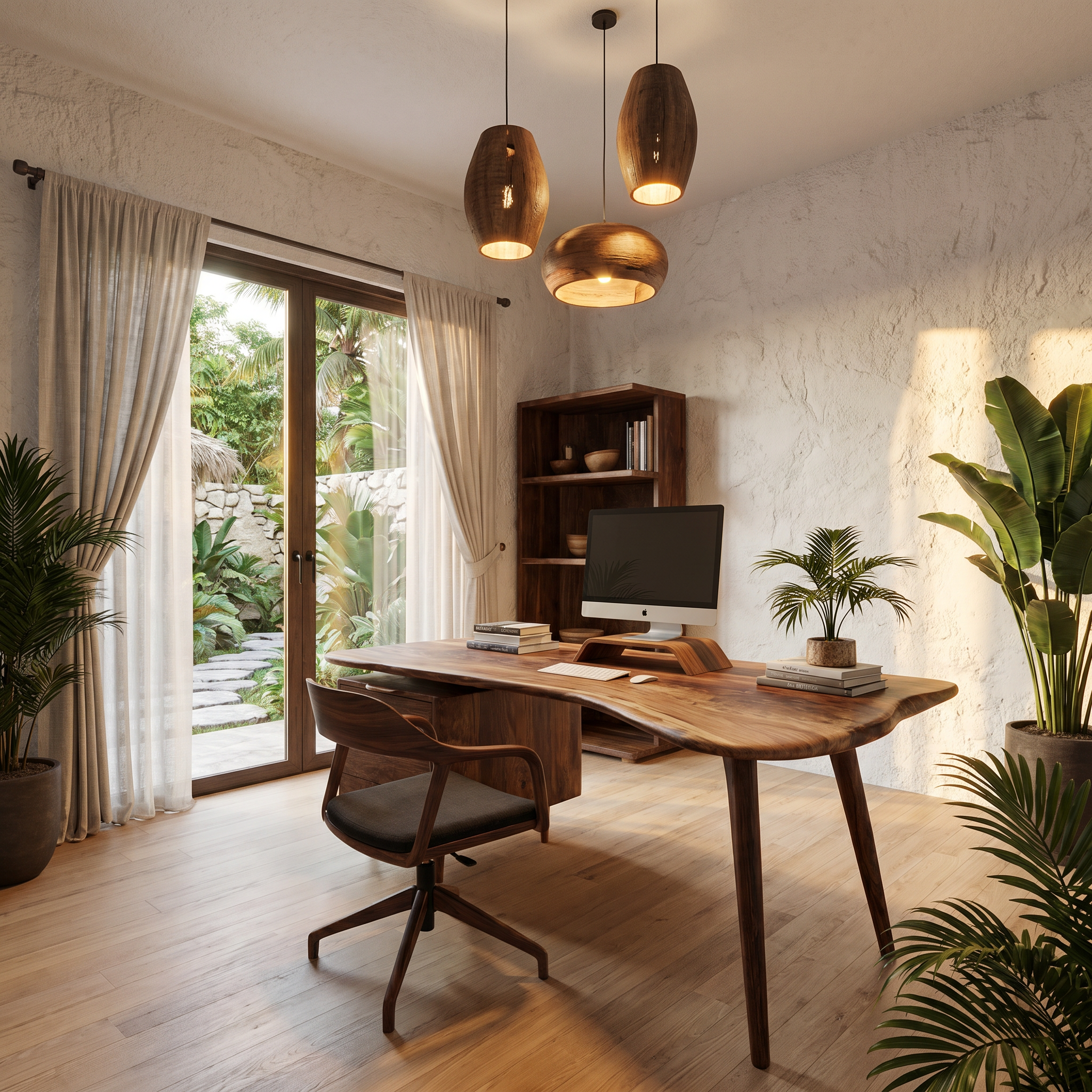 Organic Wooden Desk With Integrated Side Shelves And Built In Drawer Storage For Home Office And Workspace SINLHADK122