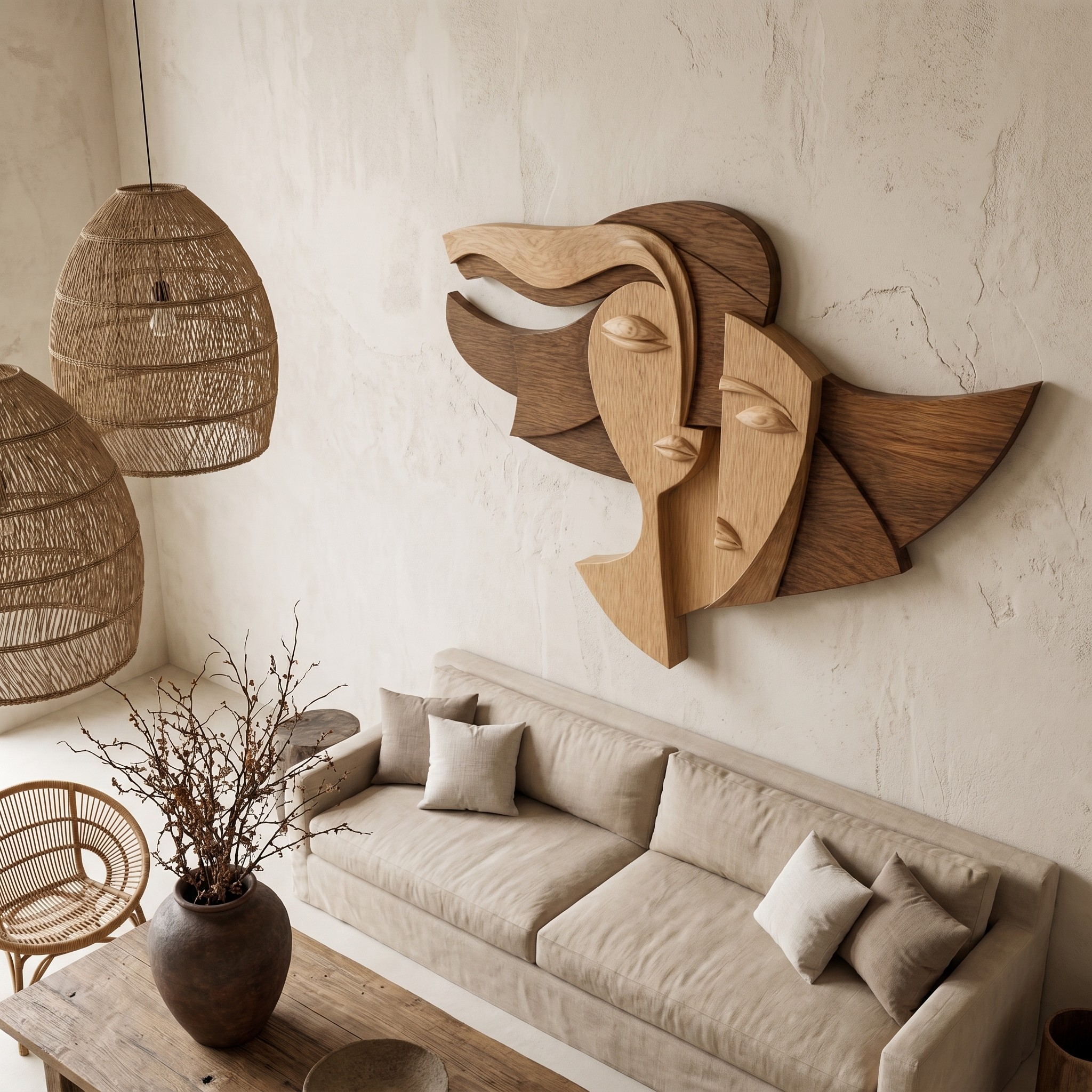 Cubism Style Face Wall Decor Panel For Living Room SINLHAWD070