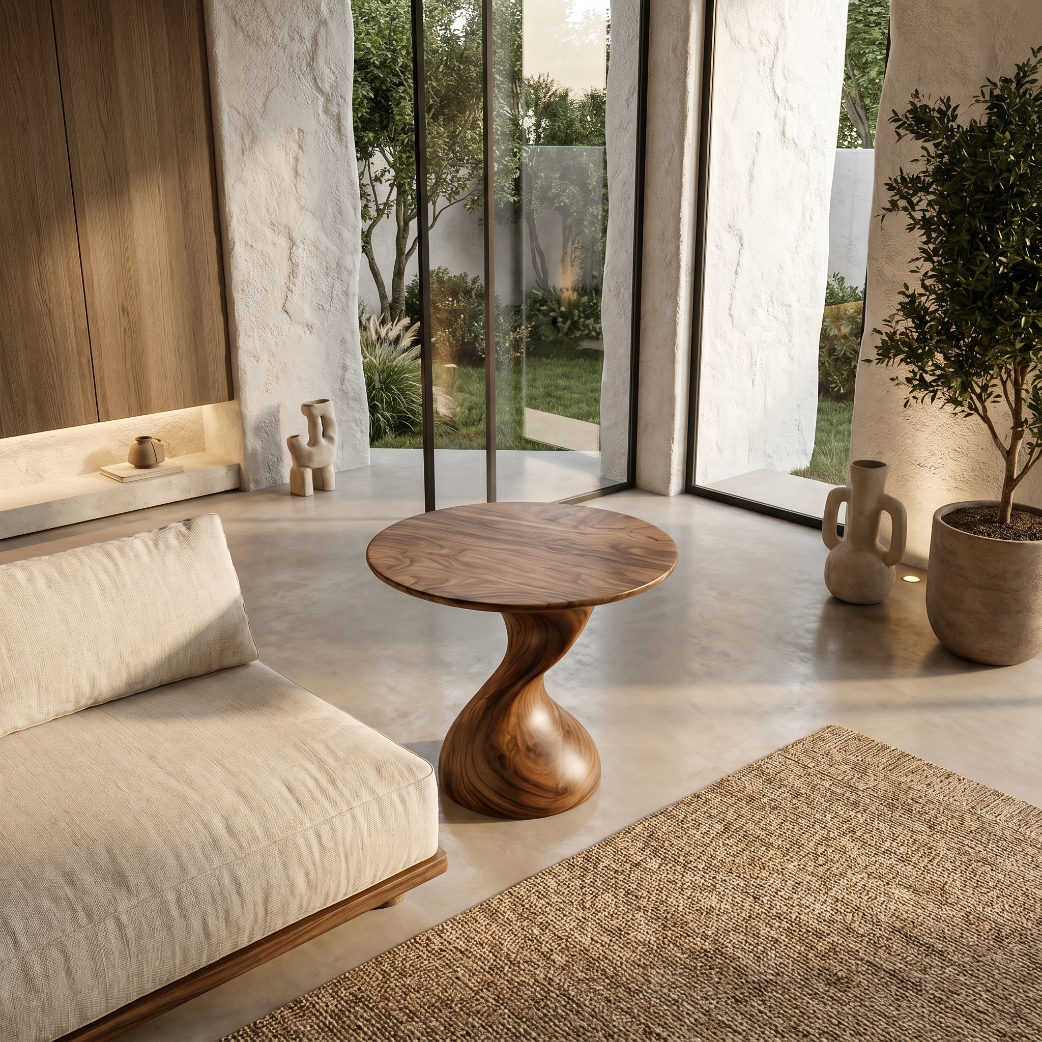Organic Sculptural Side Table With Twisted Pedestal Base For Living Room And Bedroom SINLHABT248