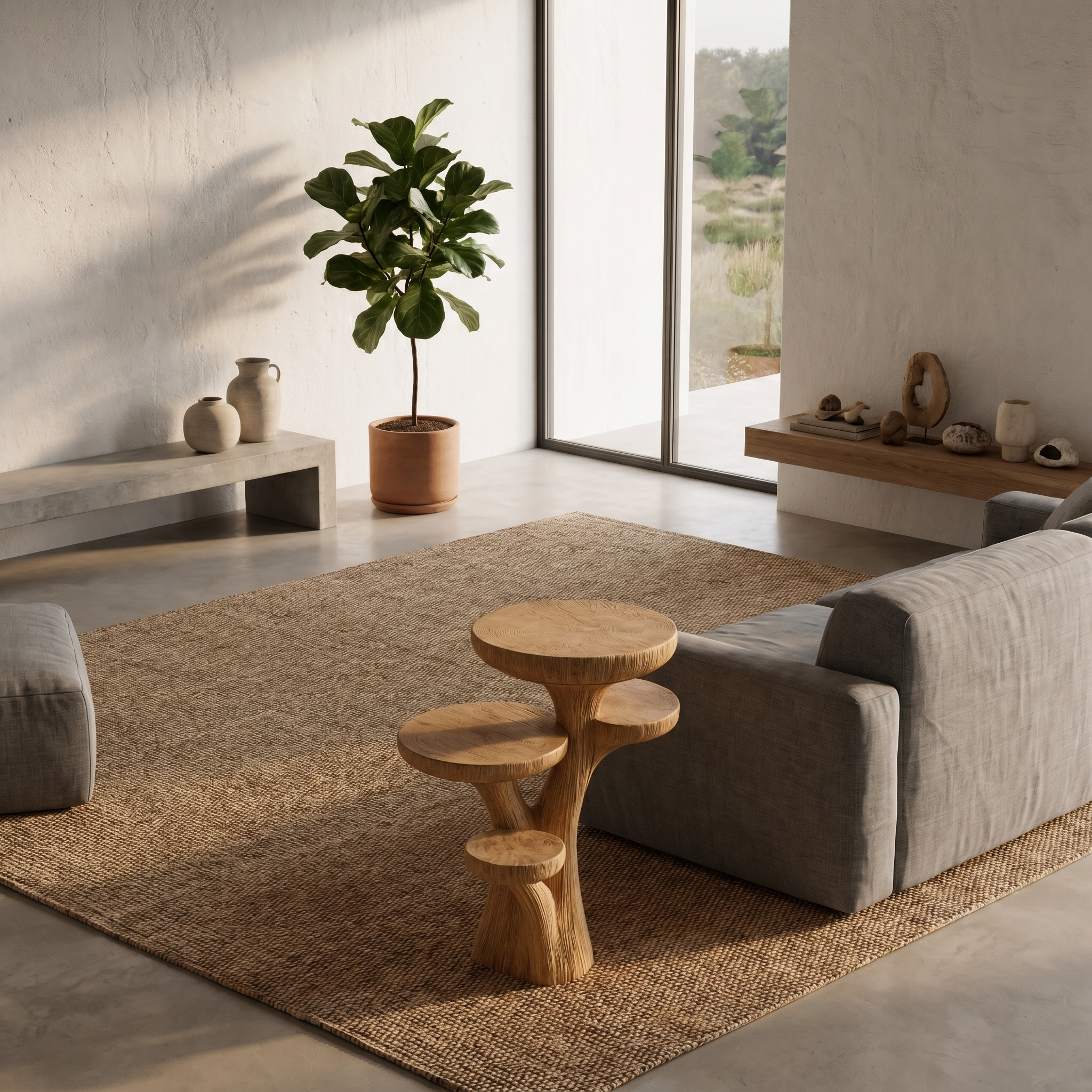 Rustic Sculptural Side Table With Handcrafted Solid Wood Pedestal Base For Living Room And Bedroom SINLHABT250