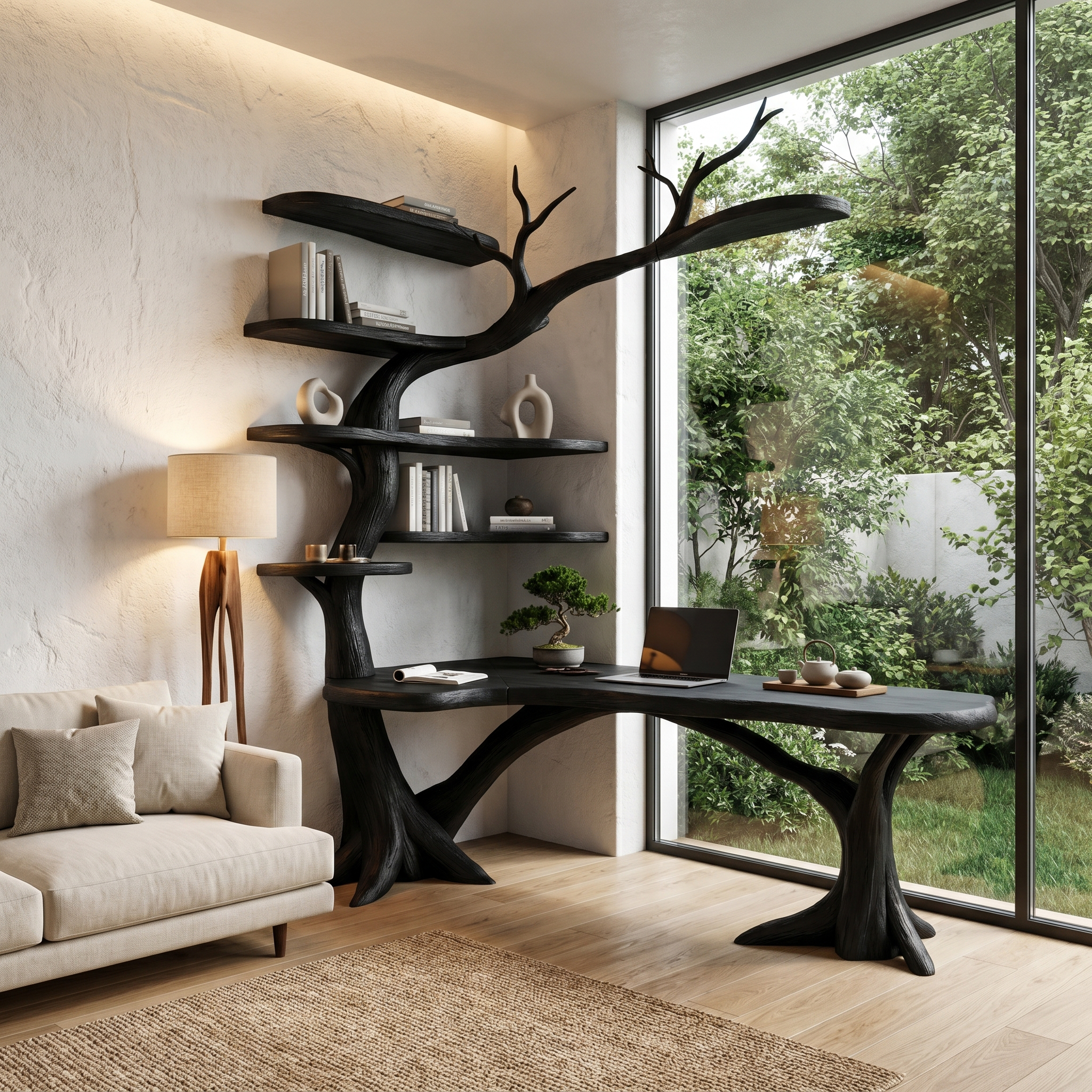 Sculptural Tree Desk With Handcrafted Solid Wood Design For Home Office SINLHADK131