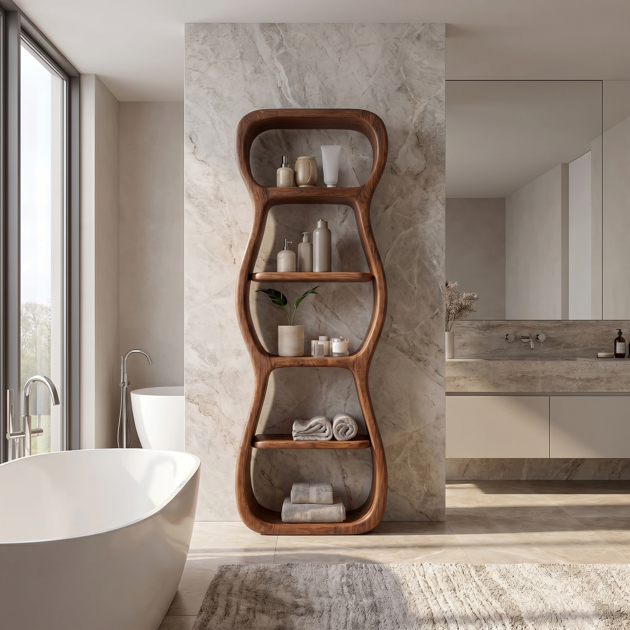 Contemporary Bathroom Storage Cabinet With Unique Sculptural Shape For Bathroom SINLSABCT033