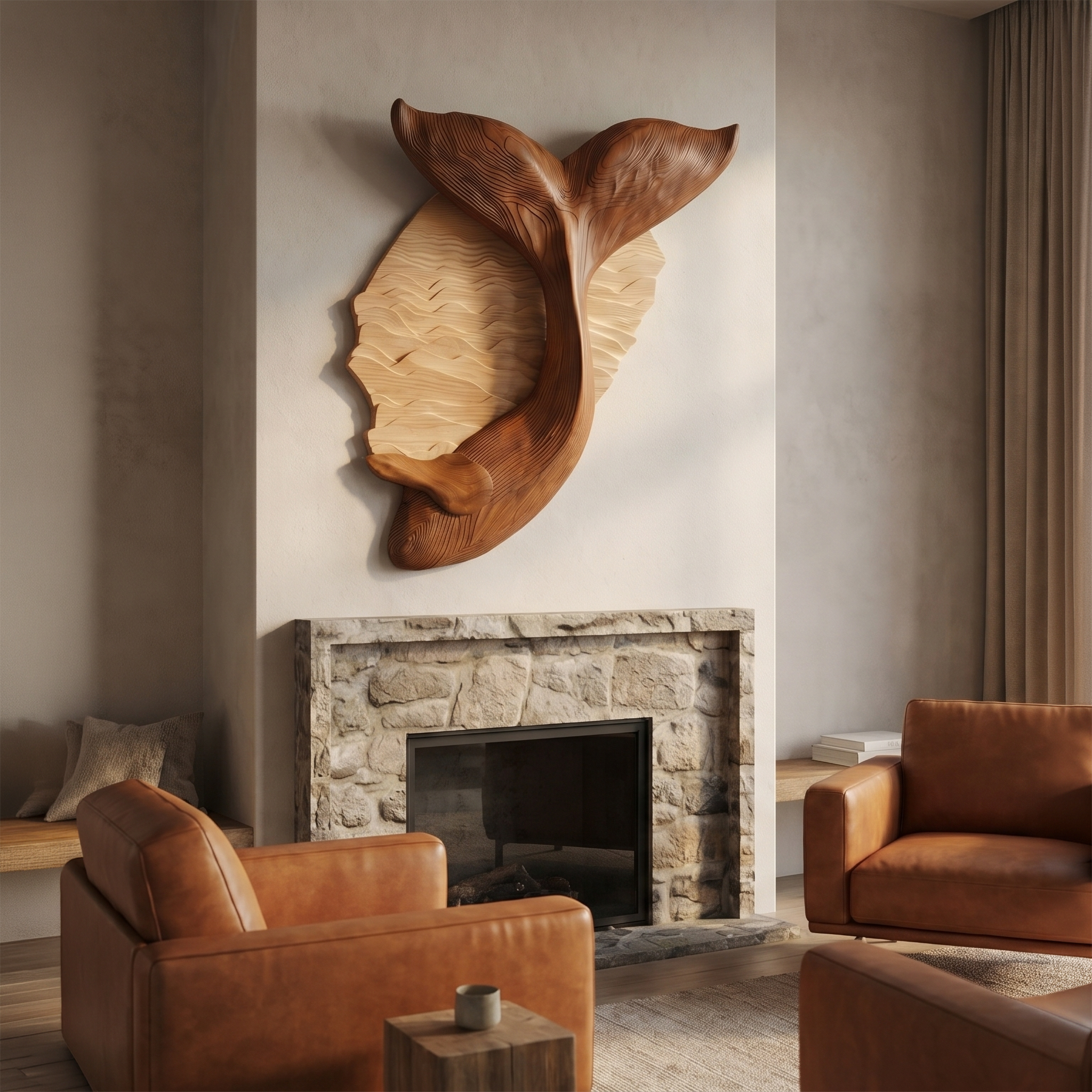 Organic Whale Tail Wooden Wall Art For Bedroom And Living Room SINLSAWD087