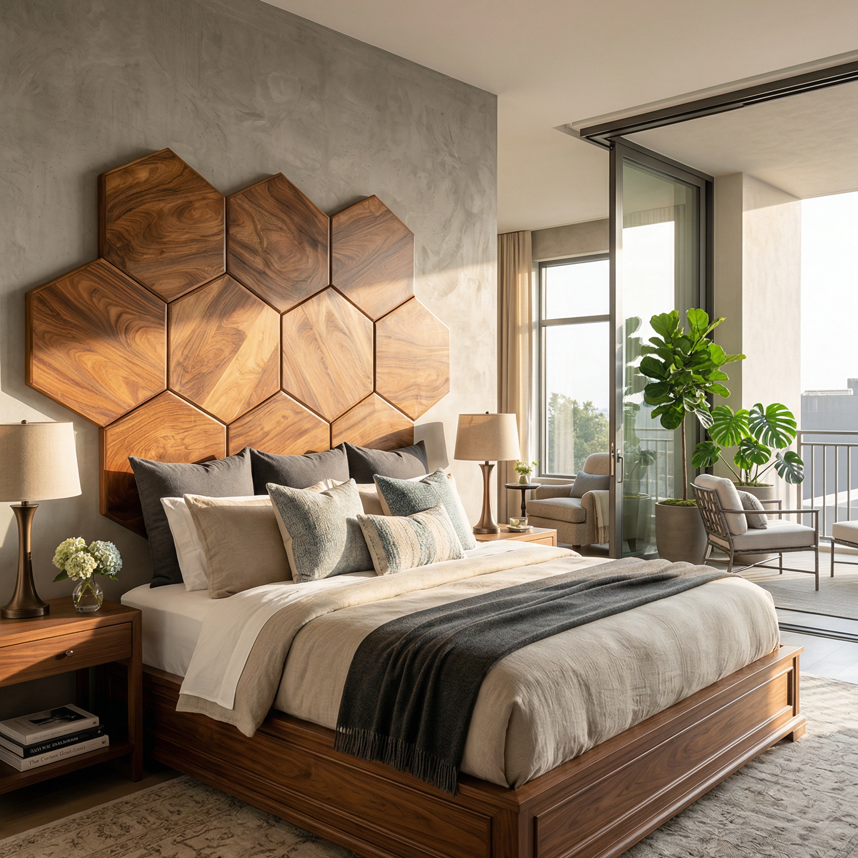 Geometric Hexagon Wood Headboard For Contemporary Bedroom Interior SILDTTRHB003
