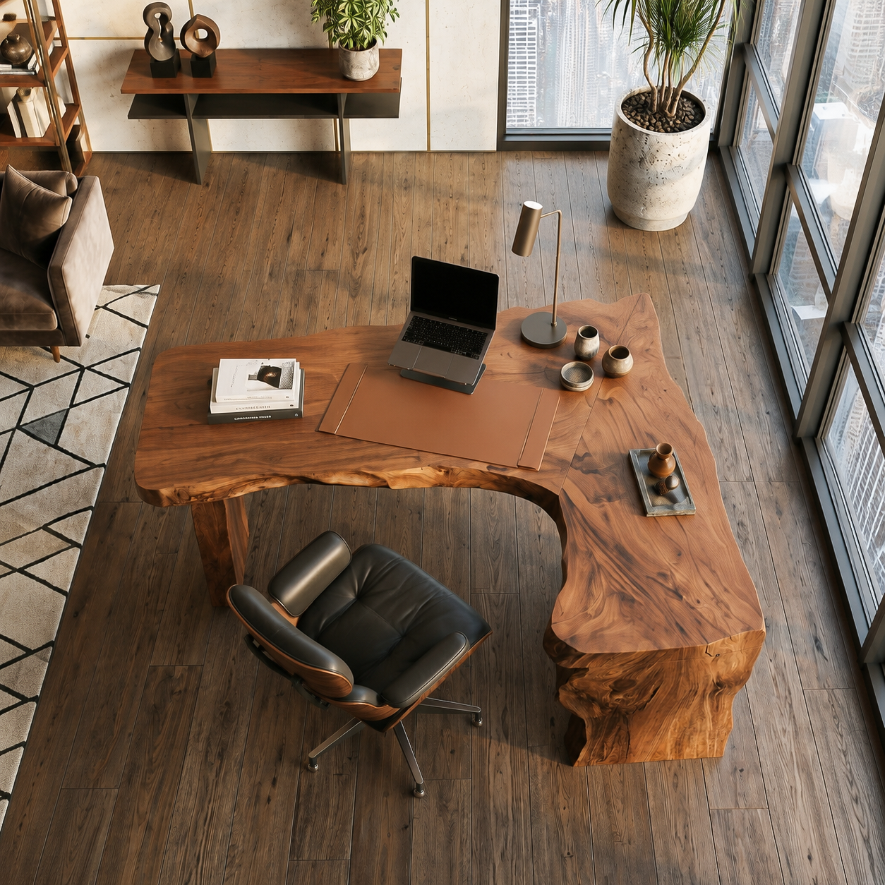 Rustic Live Edge L Shaped Desk For Home Workspace SITHTTDE046