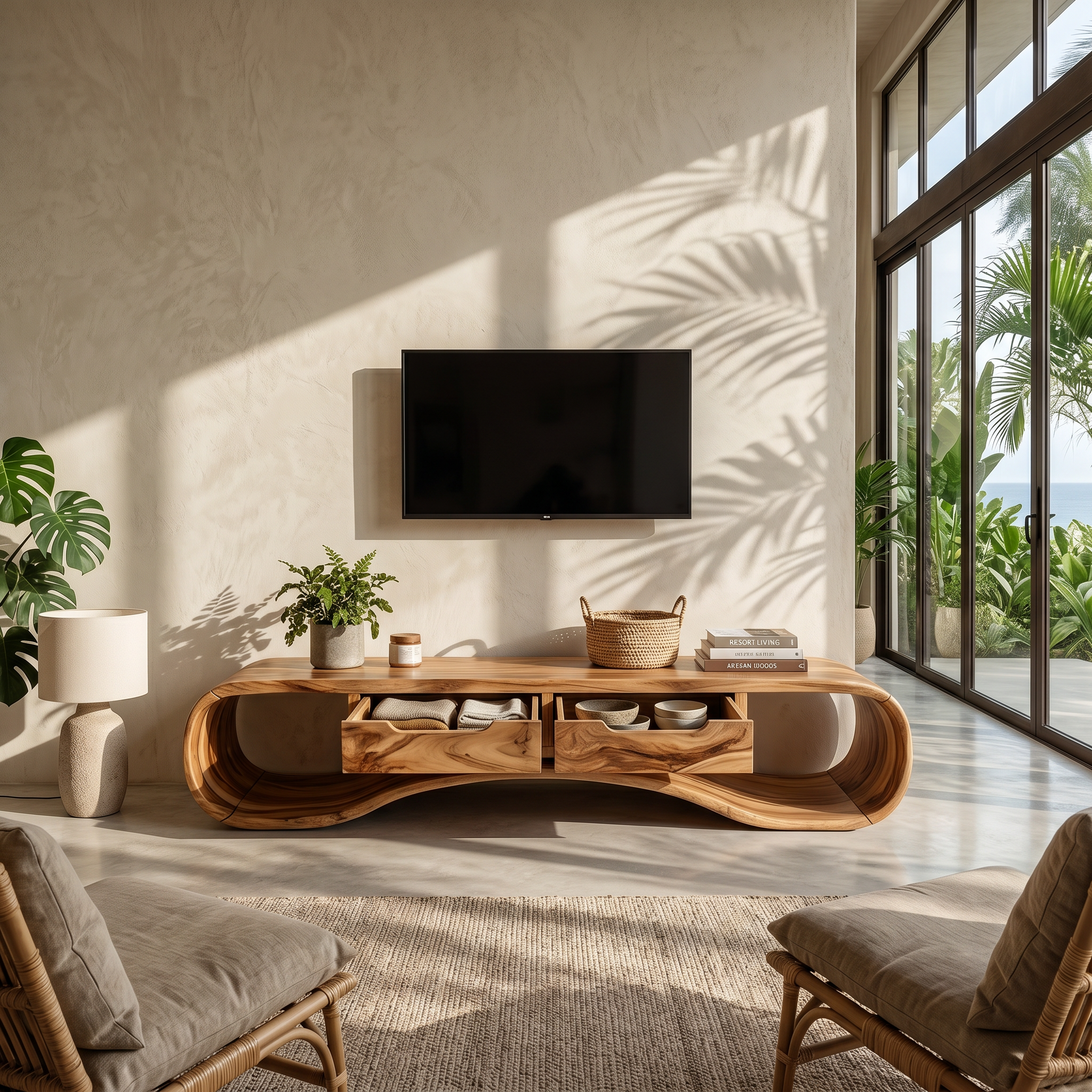 Modern Organic TV Cabinet For Glass Wall Pool House SILDTTRTVC102
