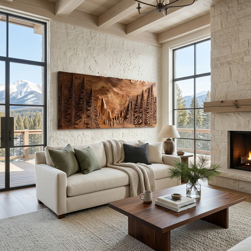Modern Forest Mountain Wood Wall Art For Living Room RTTHHNWA209