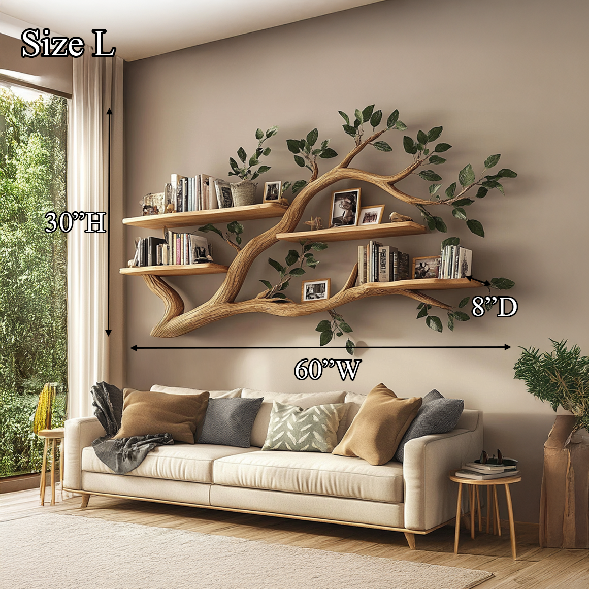Rustic Wall Mounted Branch Bookshelf Living room SINLSATBS036