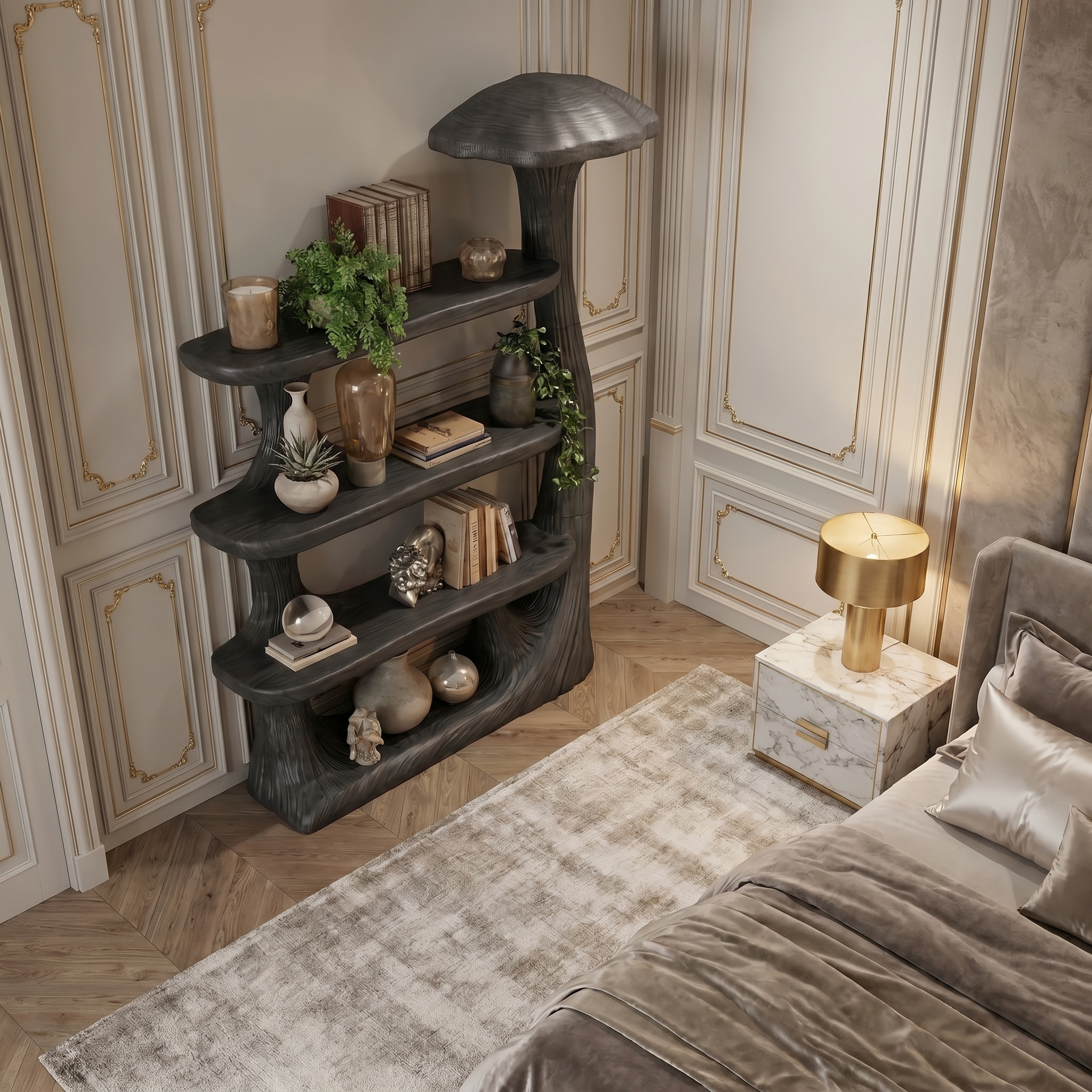Mushroom Bookshelf Wooden Bookcase Display Shelf For Living Room Bedroom Decor SINLSATB731