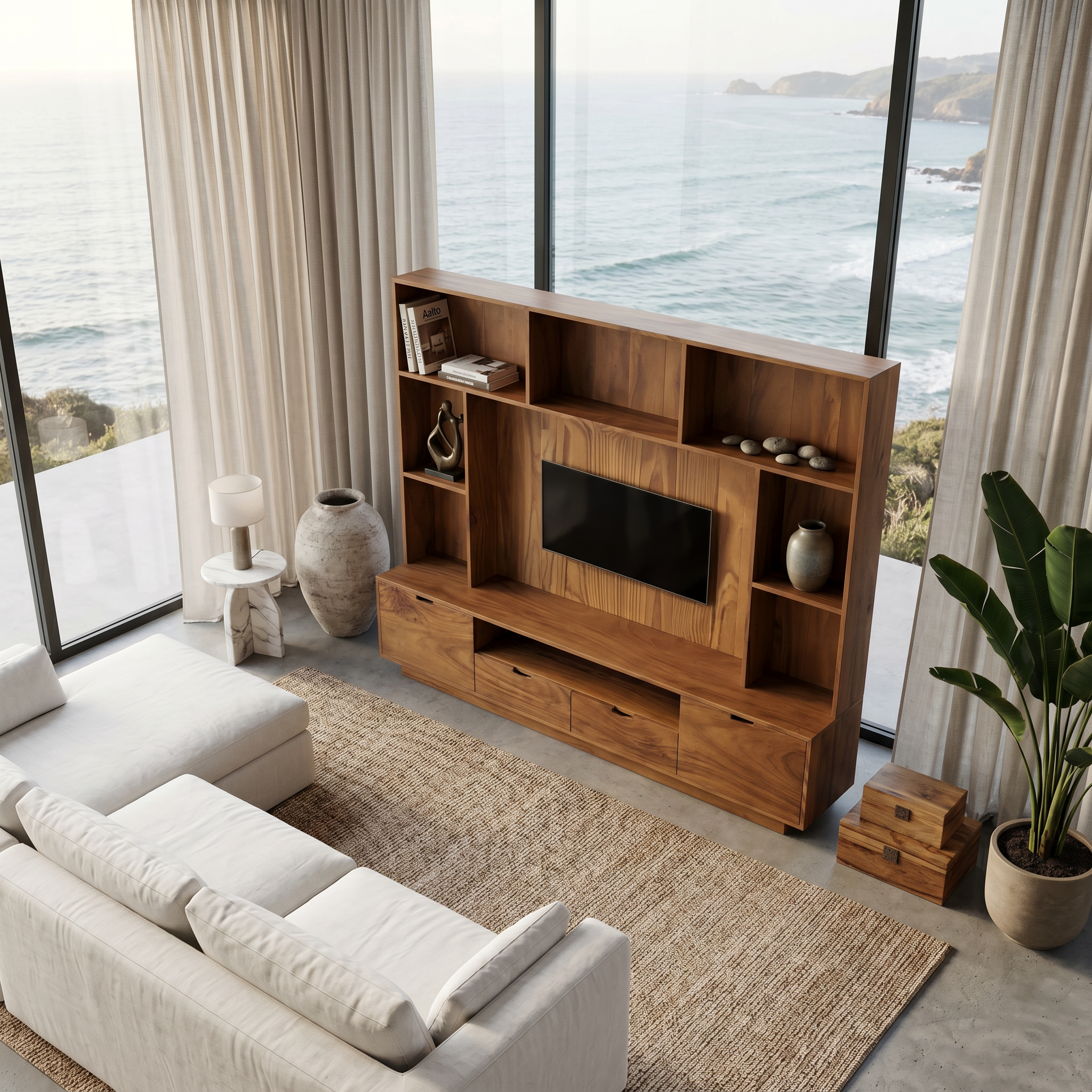 Modern TV Wall Unit With LED Shelves For Living Room SITHTTTVC013