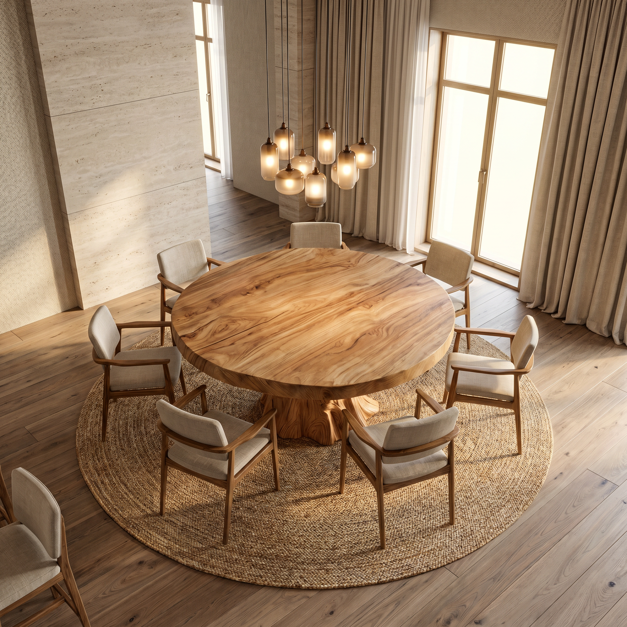 Rustic Modern Round Dining Table With Sculptural Wood Base For Dining Room SINLSADT179