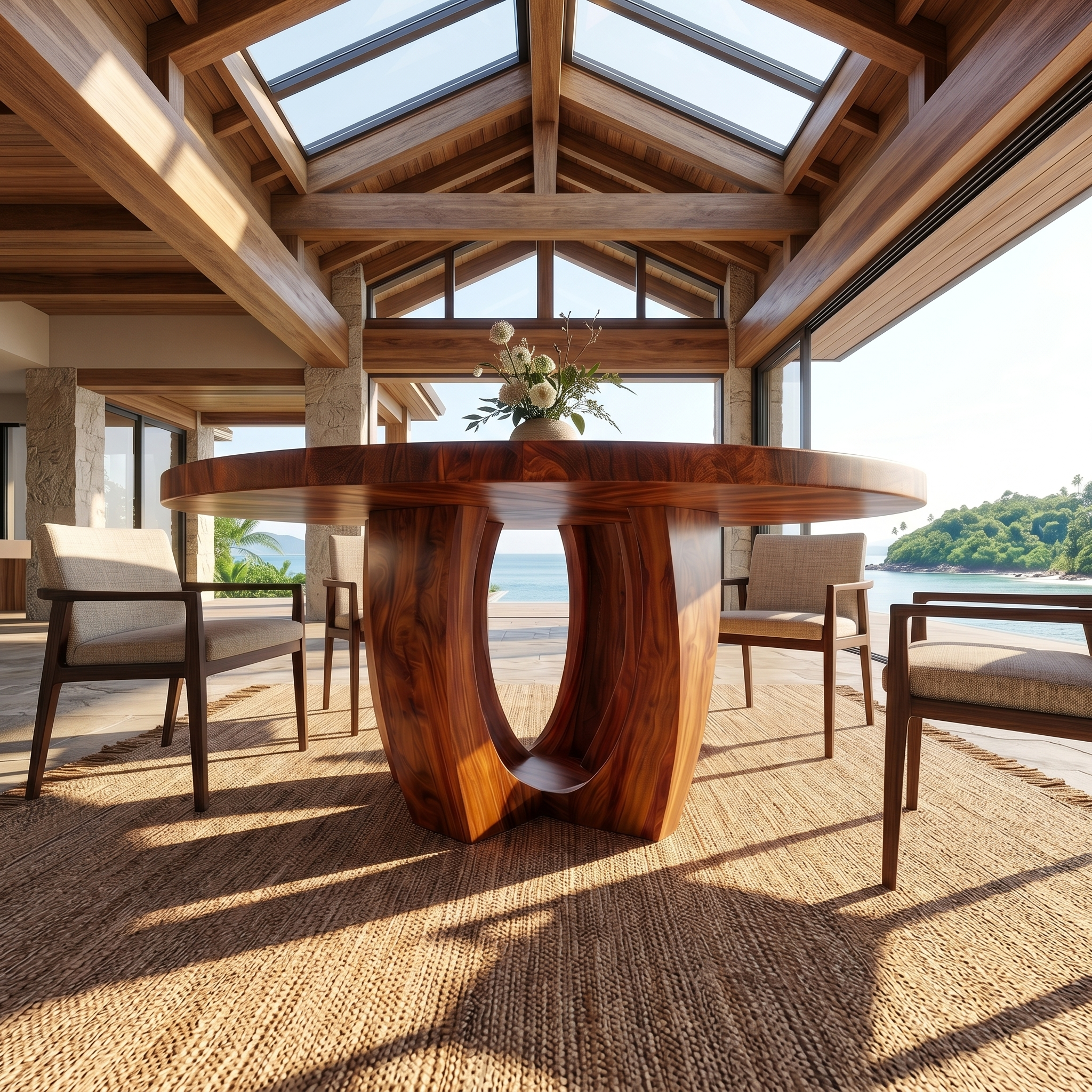 Modern Round Dining Table With Sculptural Wood Base For Dining Room SINLSADT180