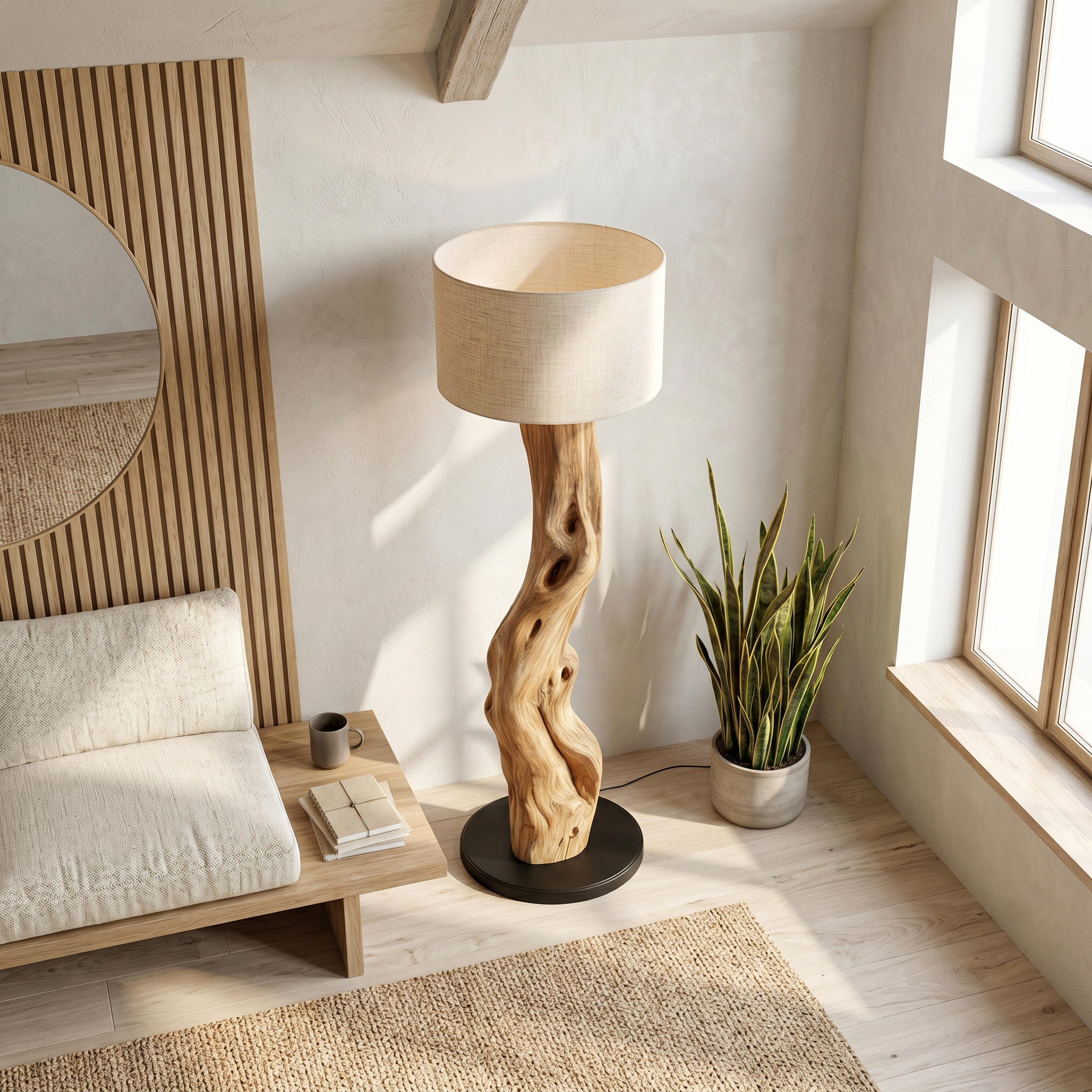 Modern Sculptural Wooden Standing Lamp For Bedroom And Corner SINLSAFLP058