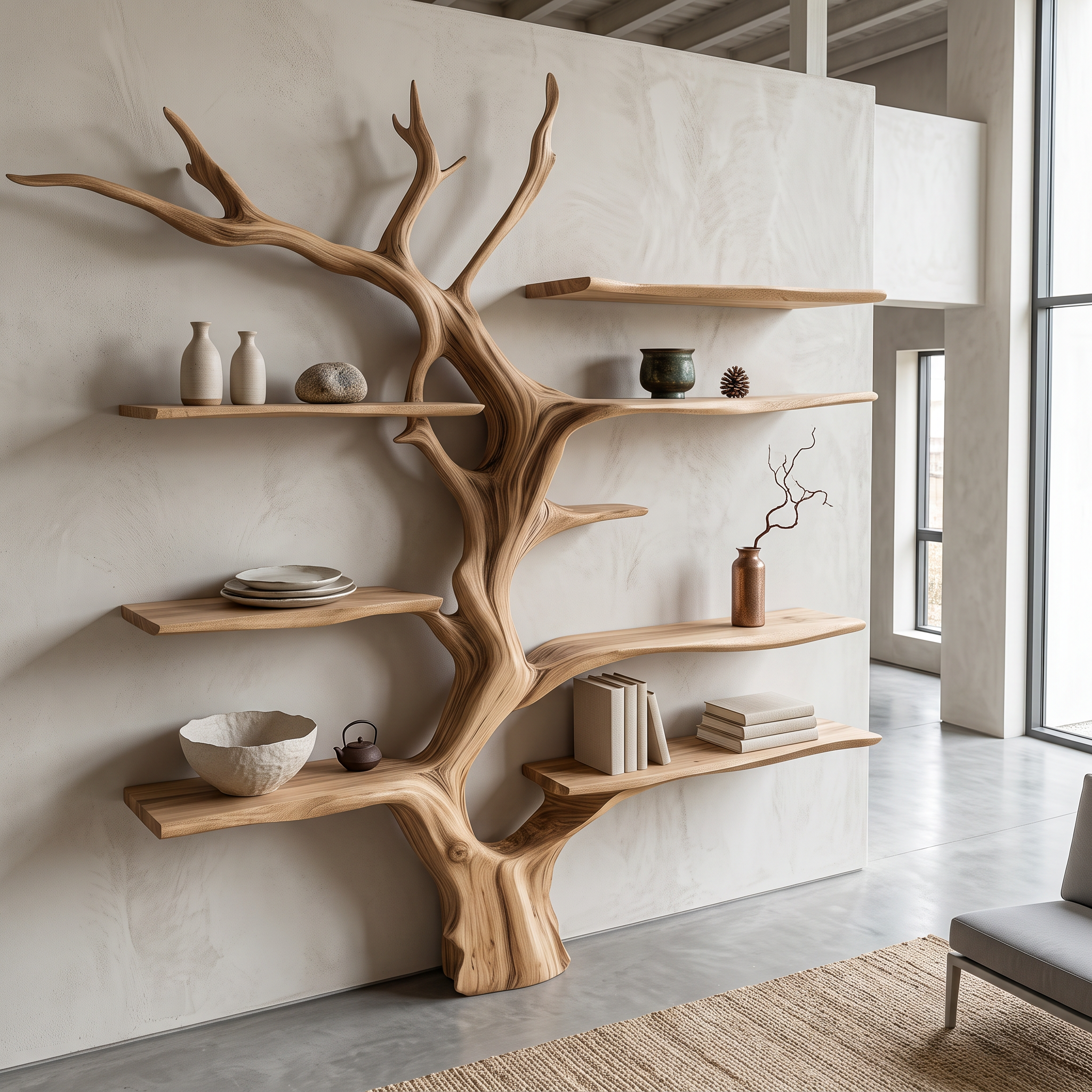 Sculptural Tree Bookcase Artistic Wooden Wall Shelf SINLSATB176