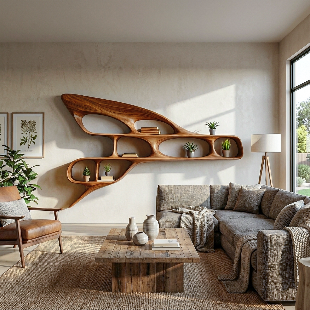 Organic Wooden Wall Bookshelf For Luxury Interior RTTHTTBS146