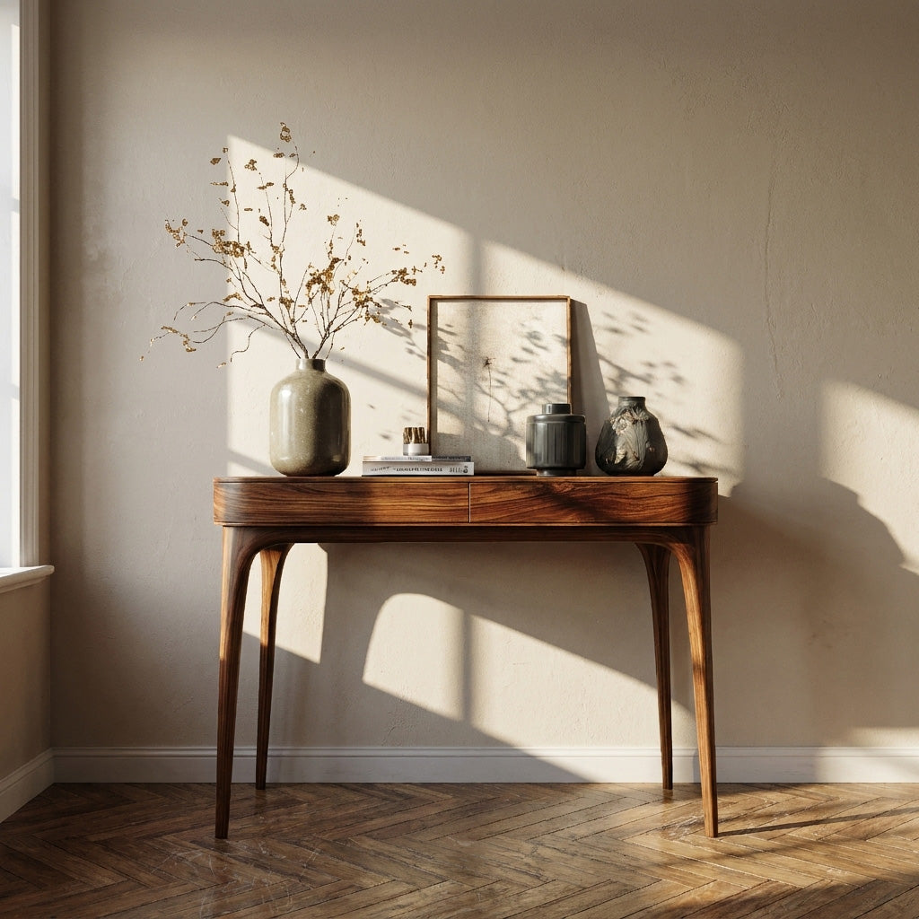 Minimalist Sculptural Wood Console Table For Modern Entryway RTTHHNCS025