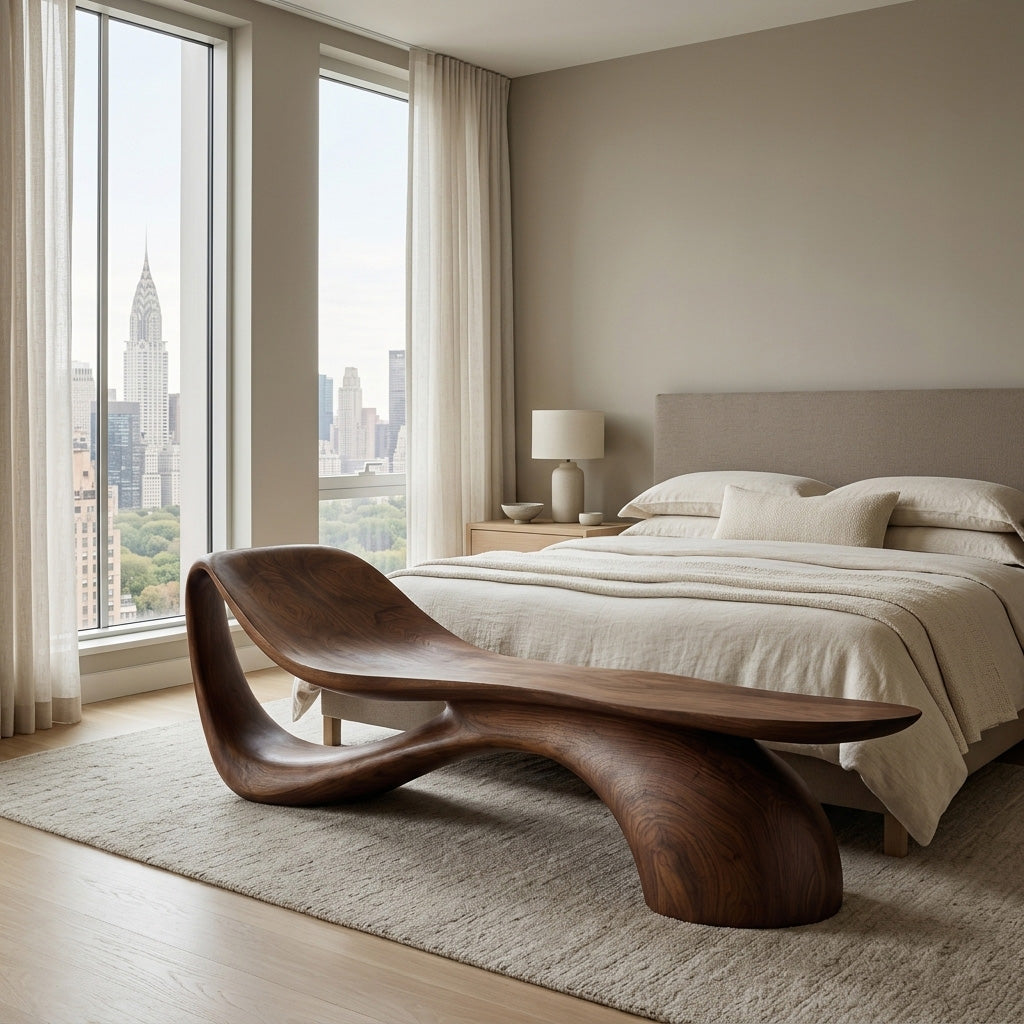 Modern Wooden Bench With Curved Sculptural For Living Decor RTTHHNCHR162