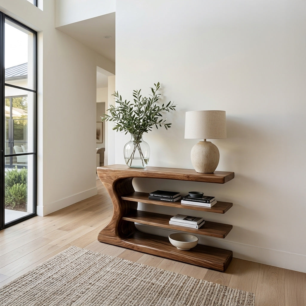 Artistic Natural Wood Console Table For Minimal Entry Interior RTTHHNCS034