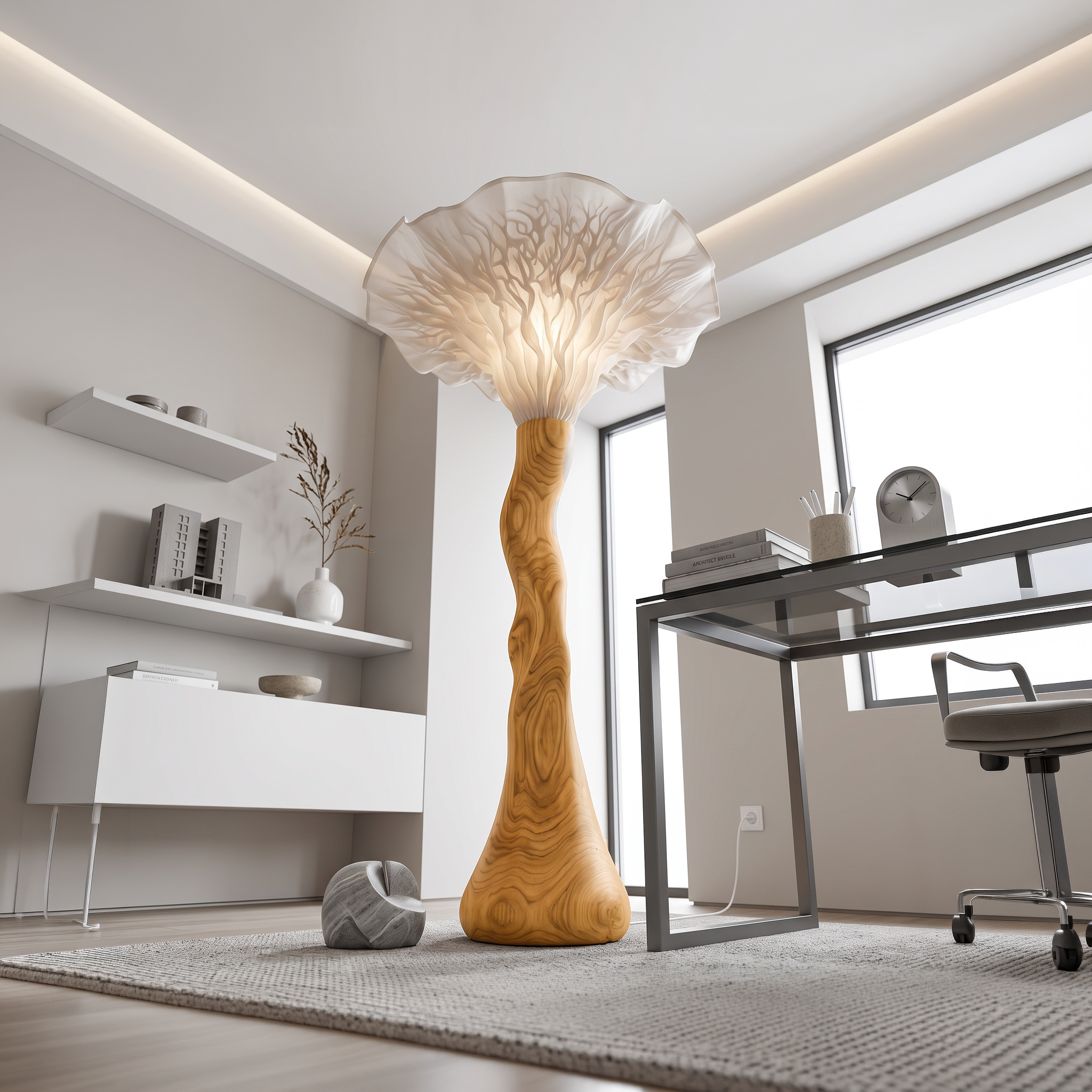 Farmhouse Sculptural Wooden Mushroom Floor Lamp For Bedroom SINLSAFLP143