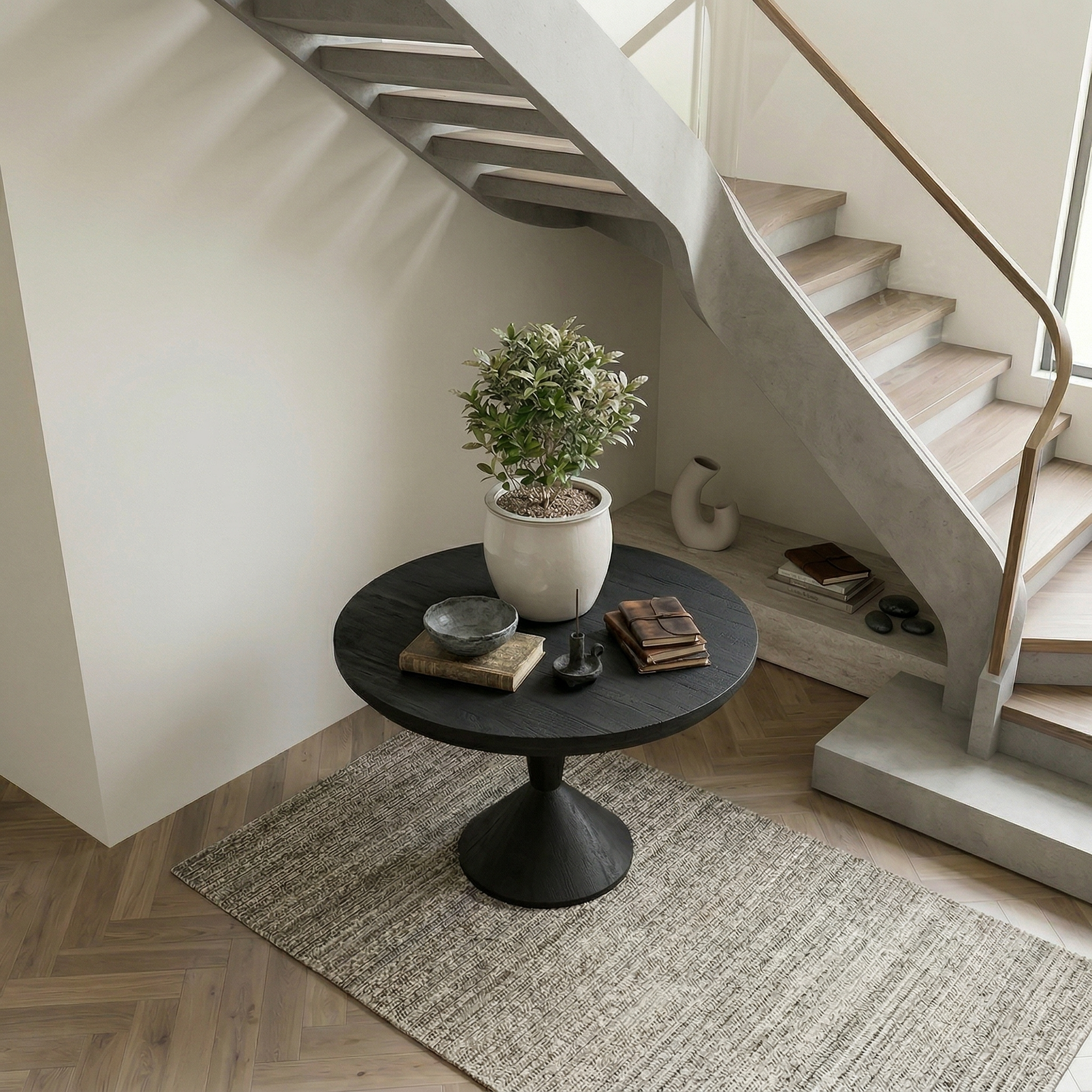 Round Entryway Center Table For Living Room And Staircase SINLSAFT008