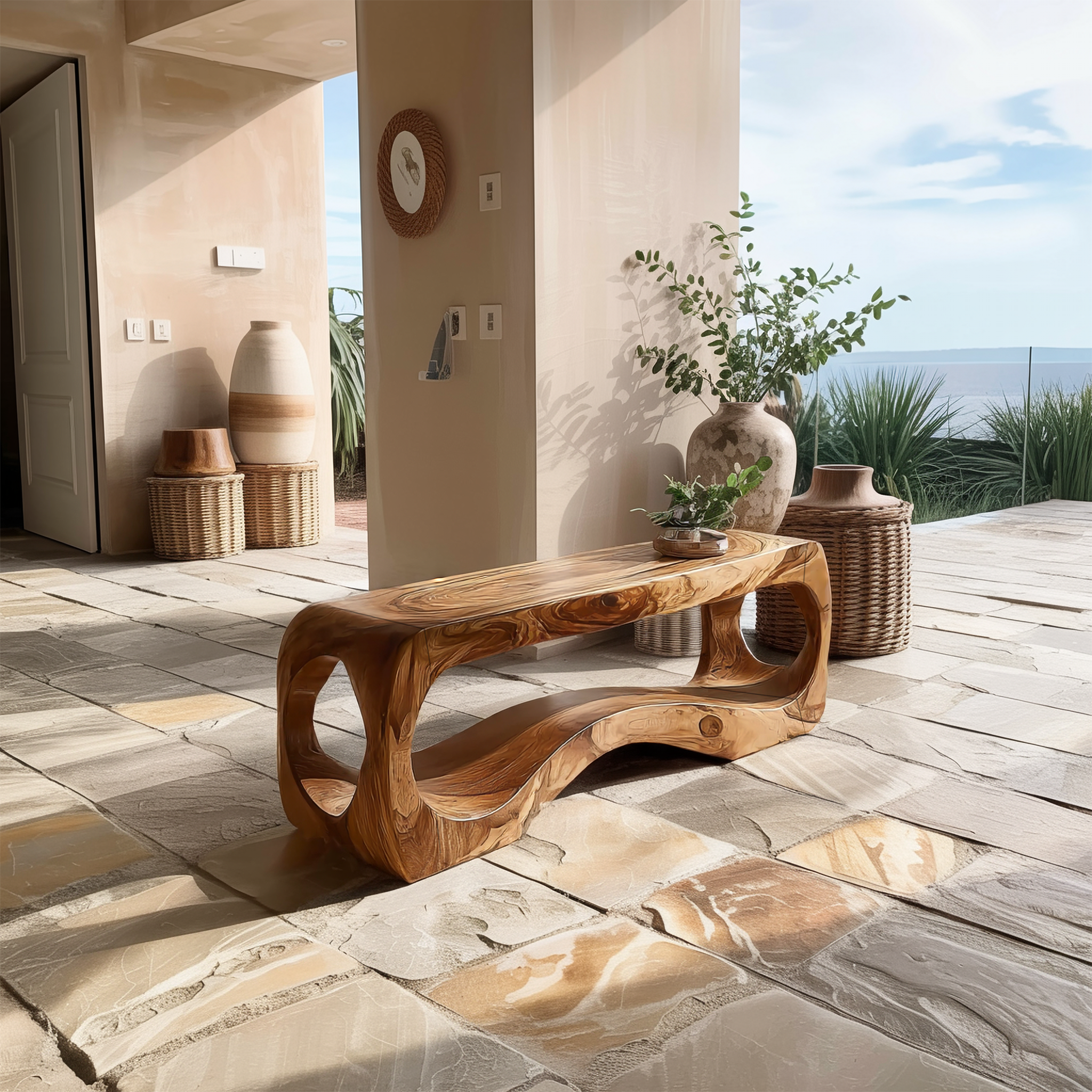 Rustic Sculptural Bench For Living Room And Entryway SINLSARS073