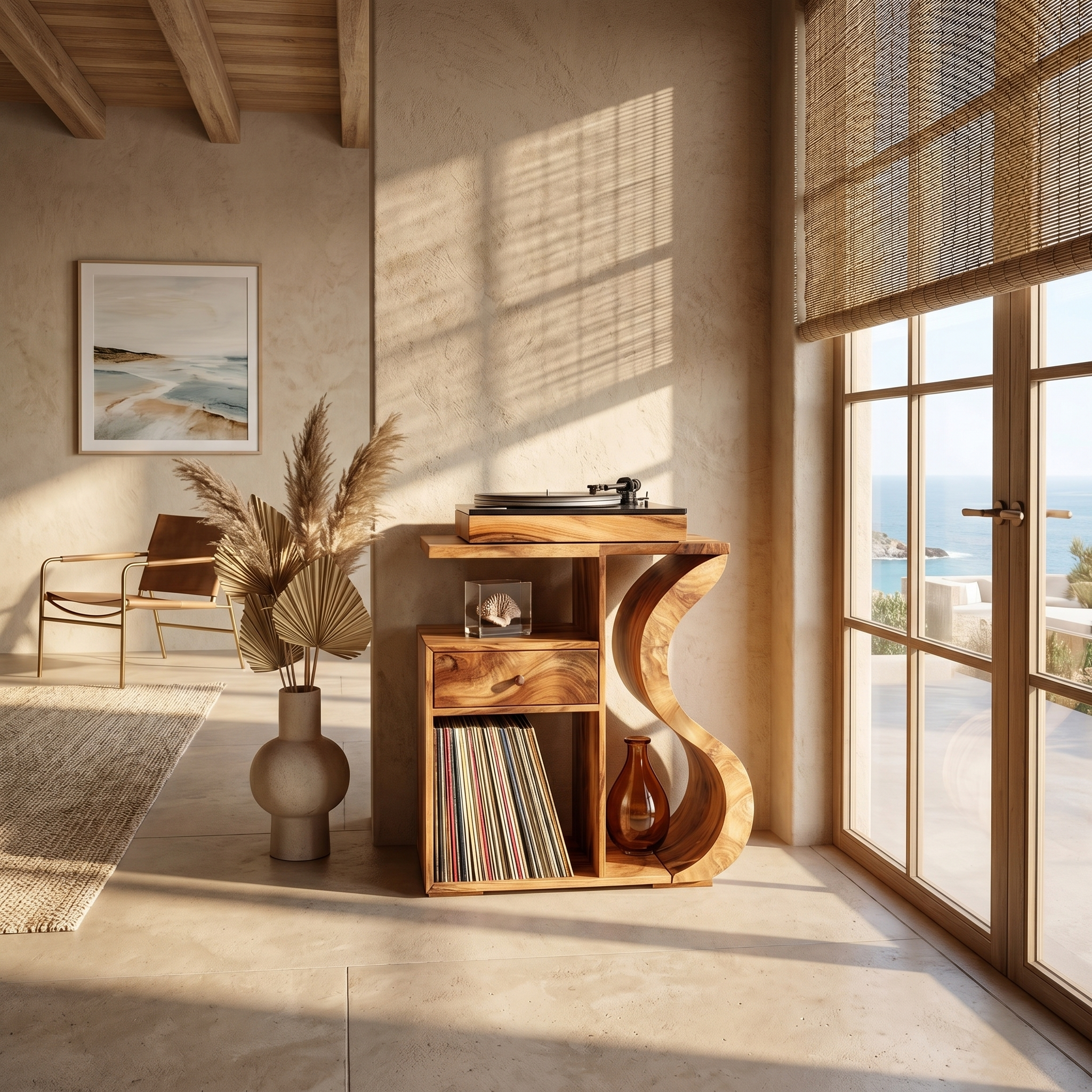 Organic Wave Vinyl Record Cabinet Boho Retreat SILDTTRRPT040