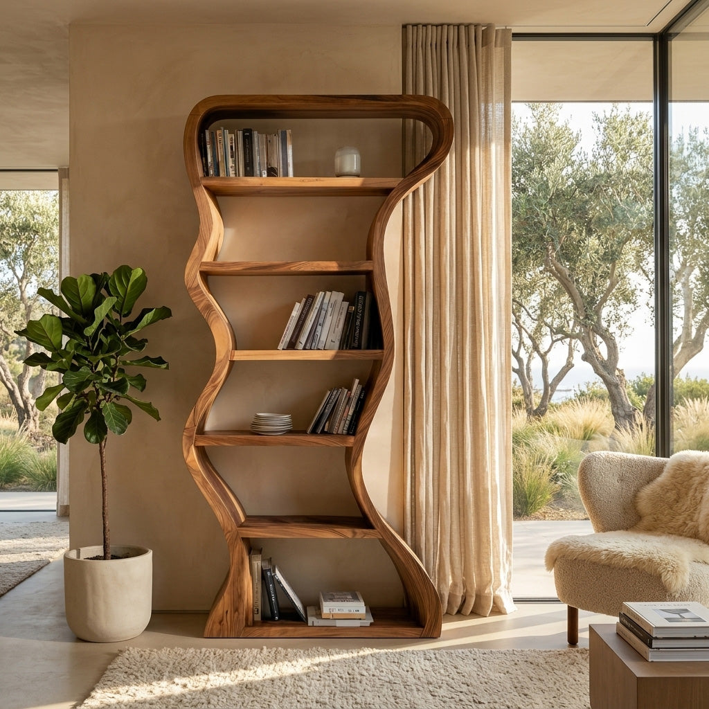 Organic Sculpture Wavy Bookshelf For Living Room Or Office Furniture SITHHNBS068