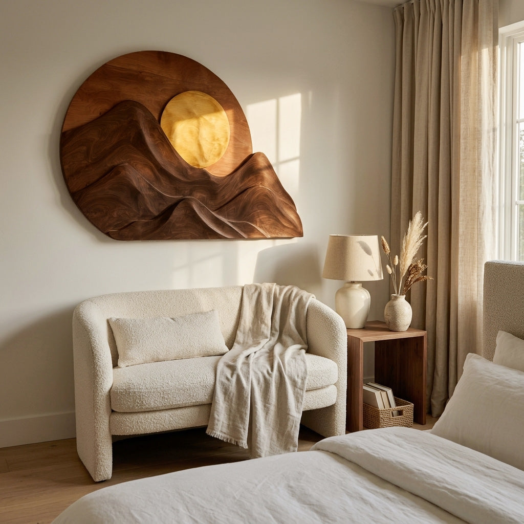 Handcrafted Mountain Sun Wood Wall Art For Living Room RTTHHNWA202