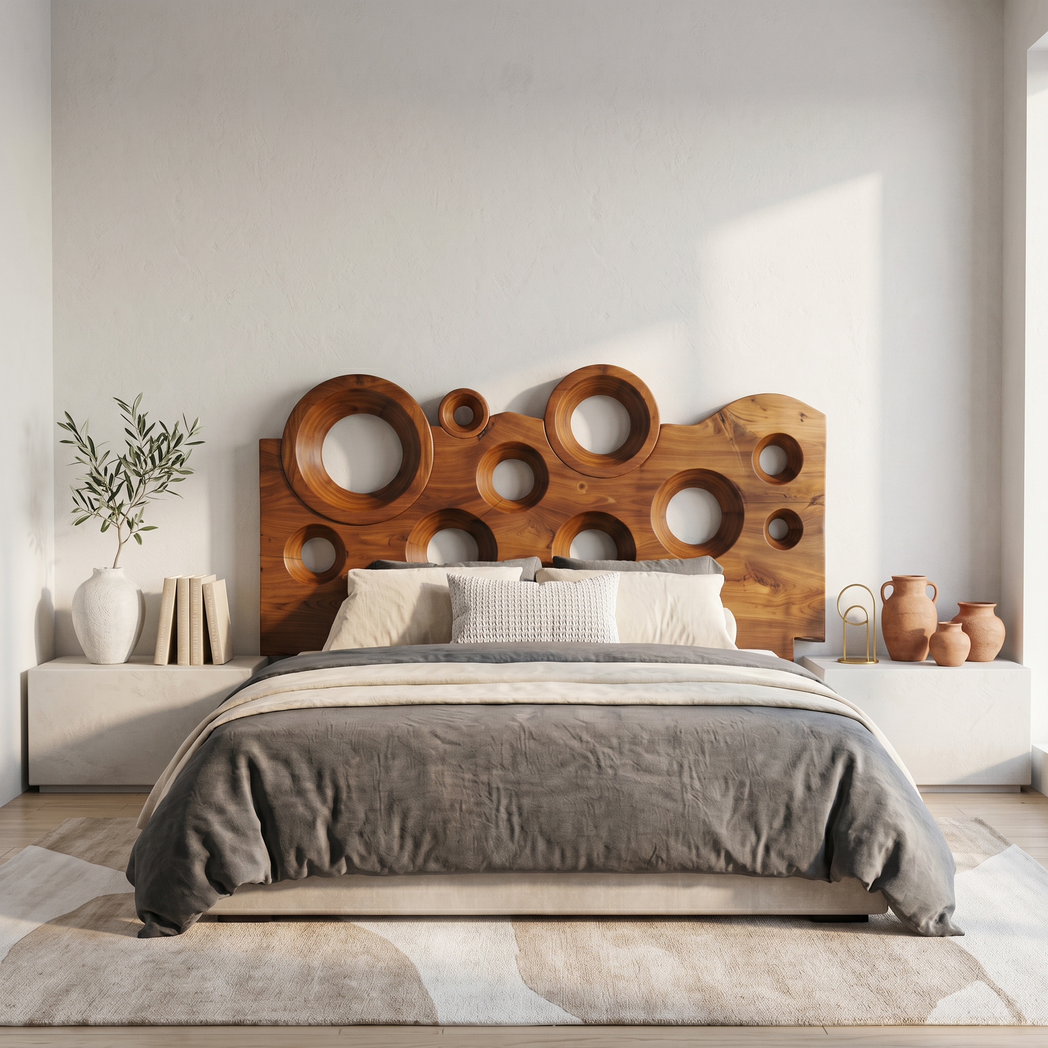 Modern Circular Cutout Headboard Solid Wood Bed Headboard For Bedroom SINLSAHB037