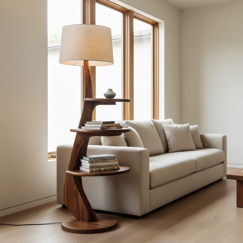Contemporary Wooden Floor Lamp With Shelf For Living Room RTTHHNLAM072