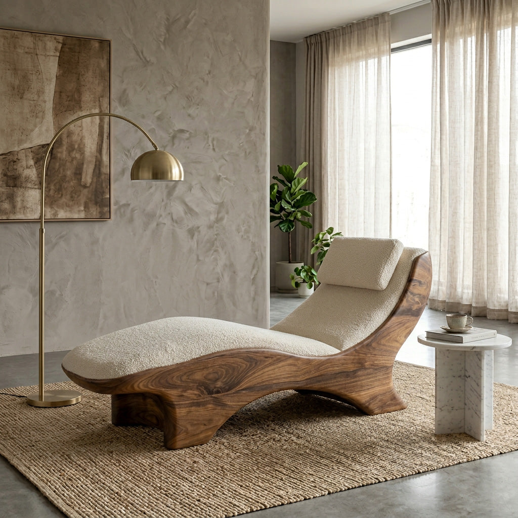 Sculptural Natural Wood Lounge Chair For Bedroom Corner RTTHHNSFA033