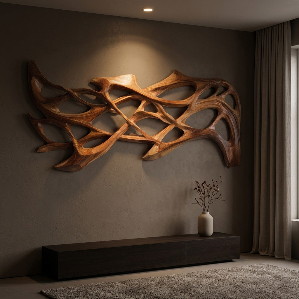 Organic Wood Wall Art Carved Design For Living Room Decor RTTHHNWA184