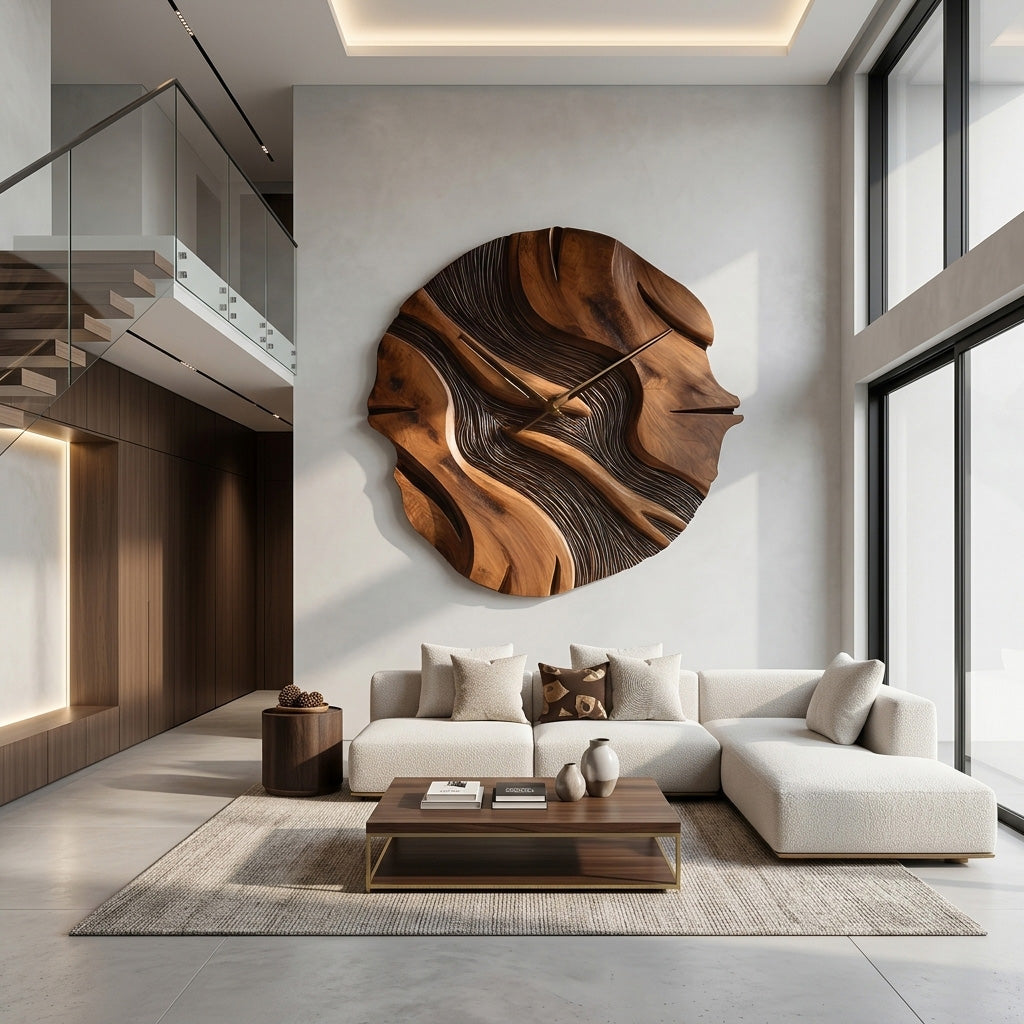 Organic Sculptural Wooden Wall Clock For Living Room RTTHHNWAC020