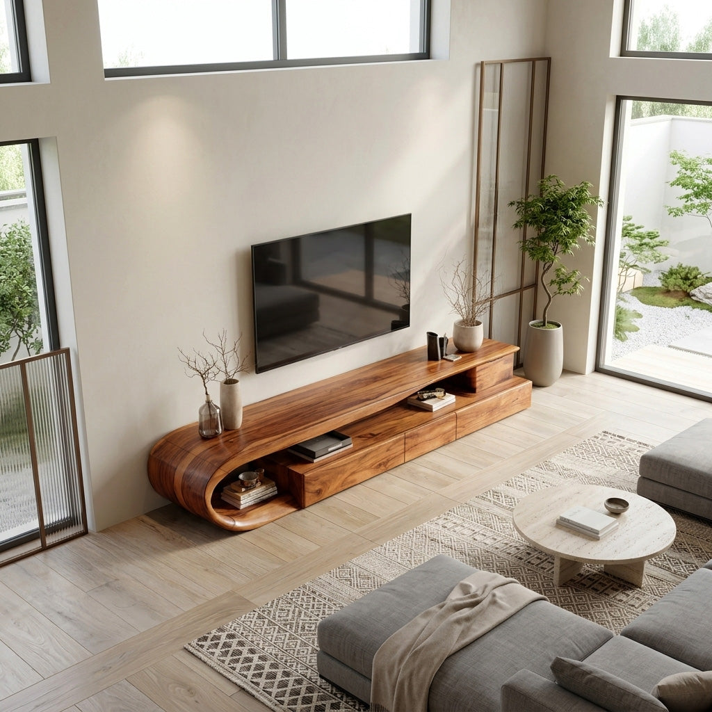 Modern Curved TV Console With Drawer For Living Room SITHHNTVC025