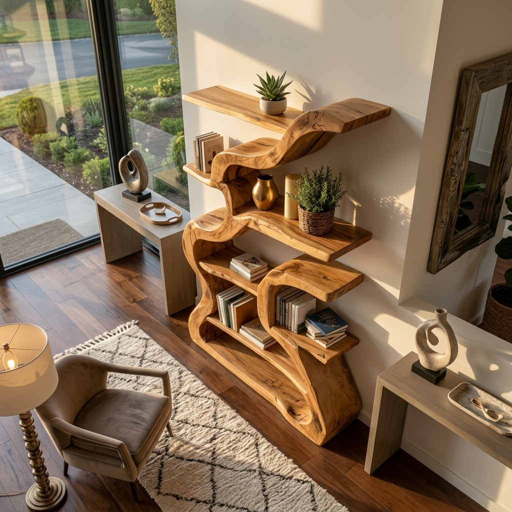 Organic Sculptural Bookshelf With Curved Design For Living Room SITHTTBS033