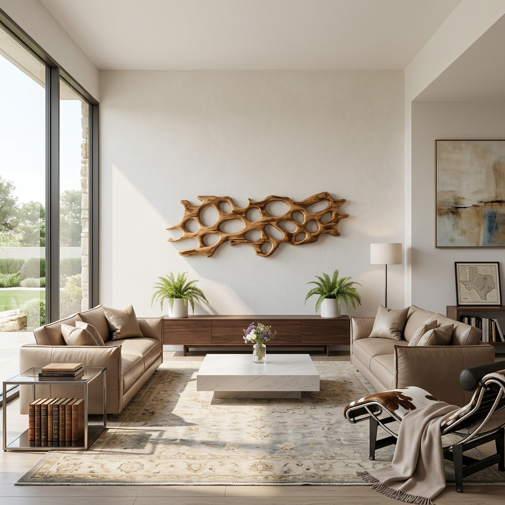 Organic Wall Art Sculpture With Abstract Carving For Living Room SITHTTWA021