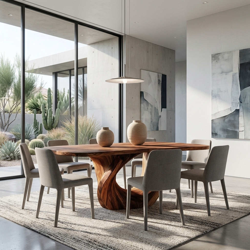 Modern Wooden Dining Table With Sculptural Base For Dining RTTHHNDN046