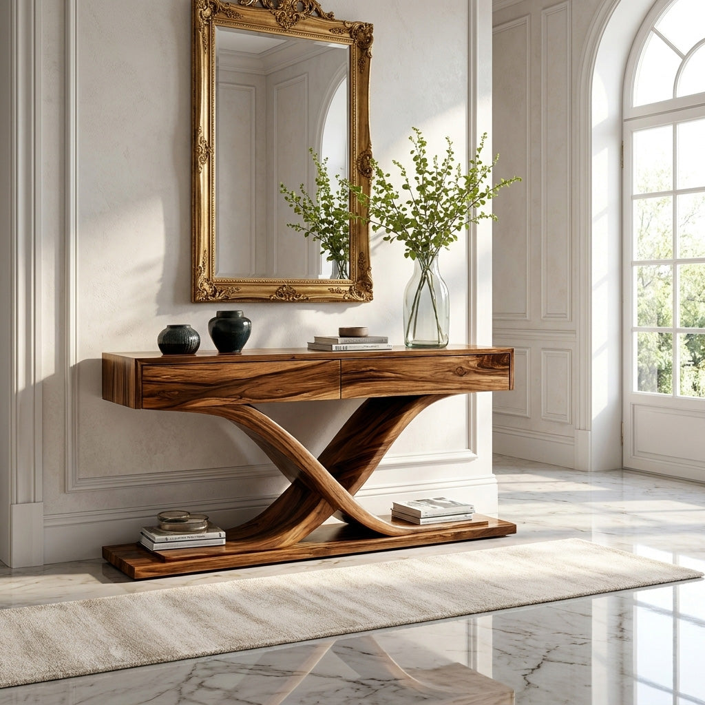 Sculptural Wooden Console Table For Modern Living Room RTTHHNCS043