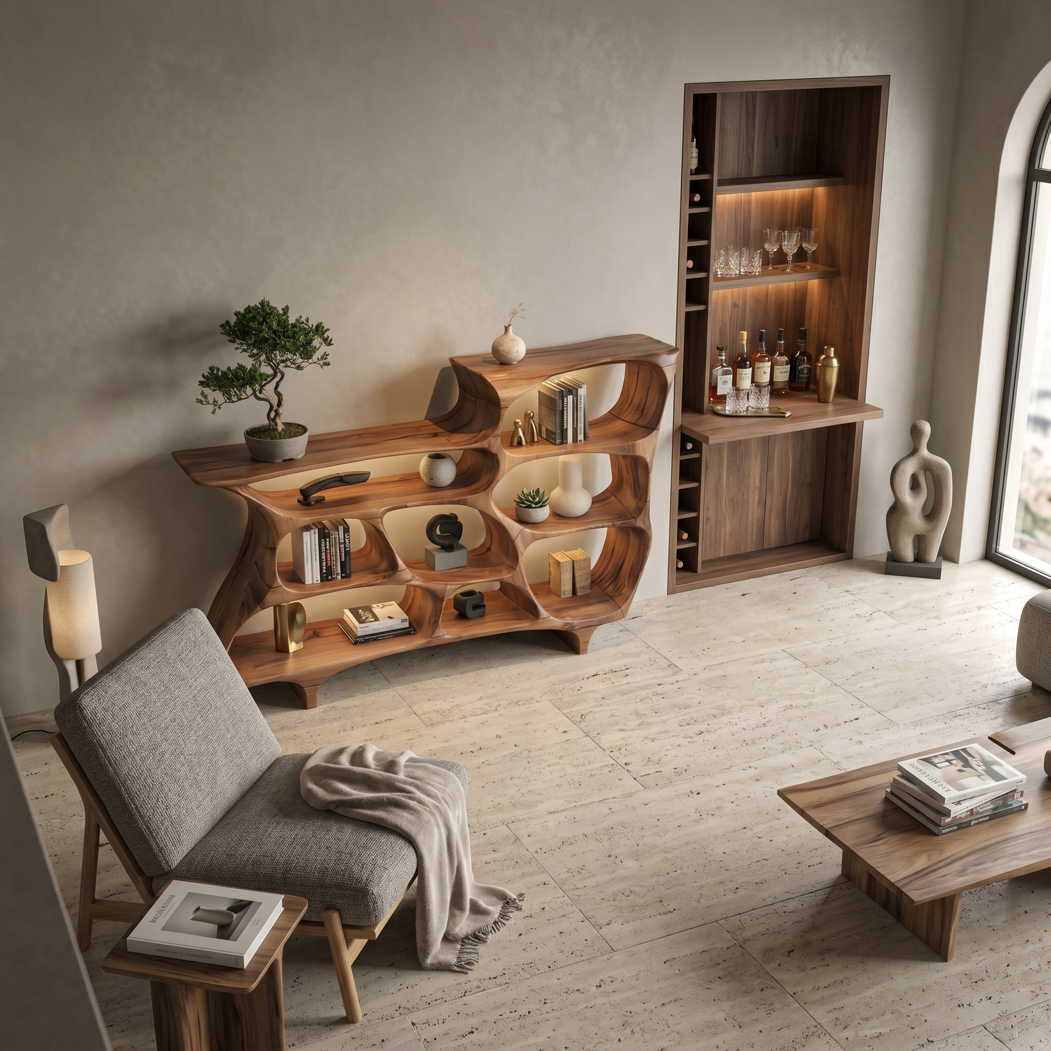 Contemporary Organic Bookshelf With Open Shelves For Living Room Or Office SITHTTBS030