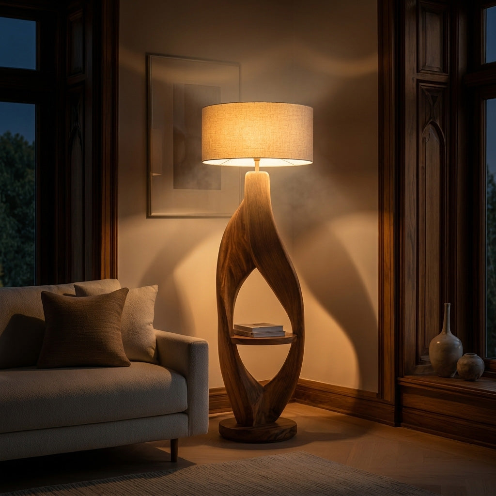 Organic Style Floor Lamp Natural Wood For Living Decor RTTHHNLAM076
